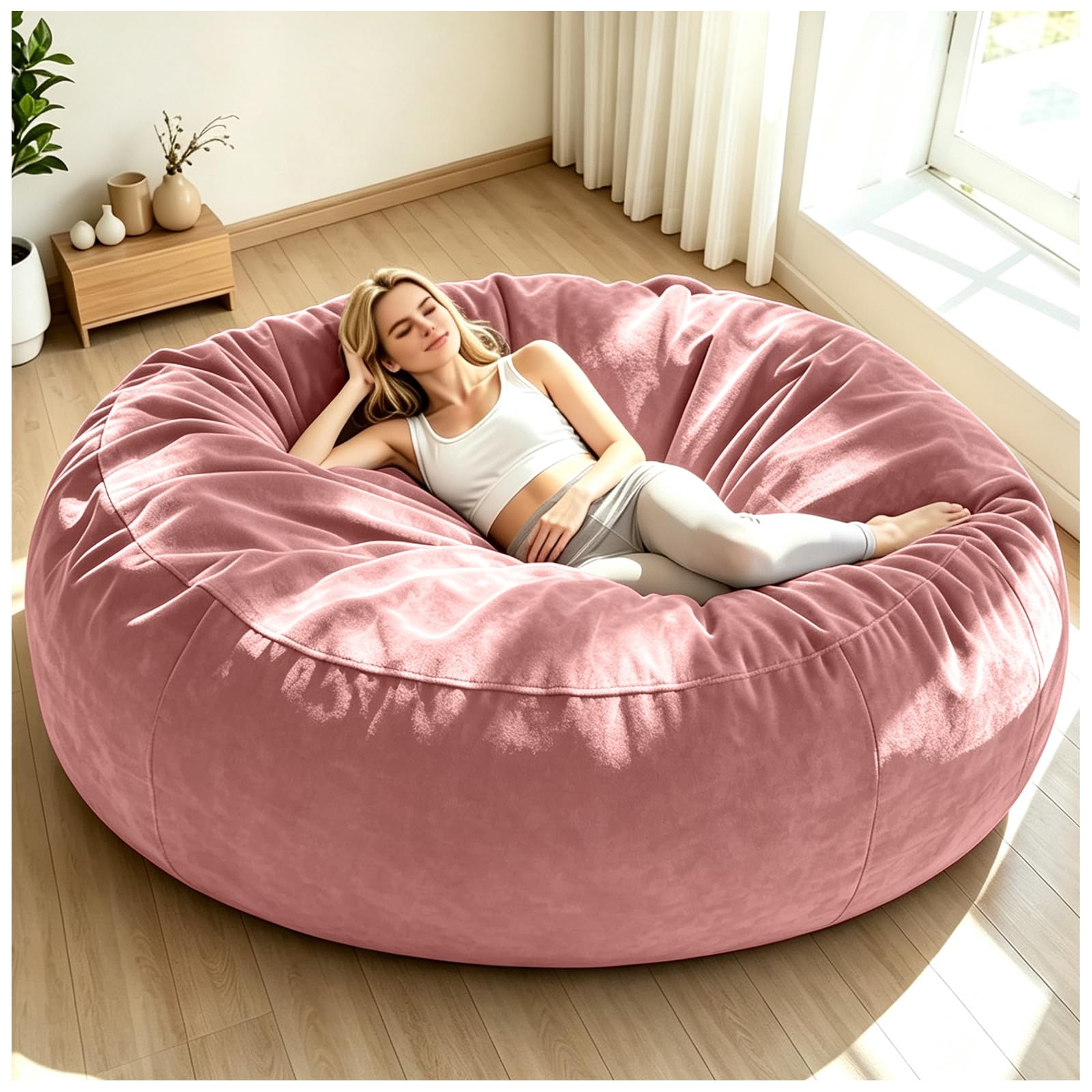 Memory Foam Bean Bag Chair for Adults, 6FT Pink