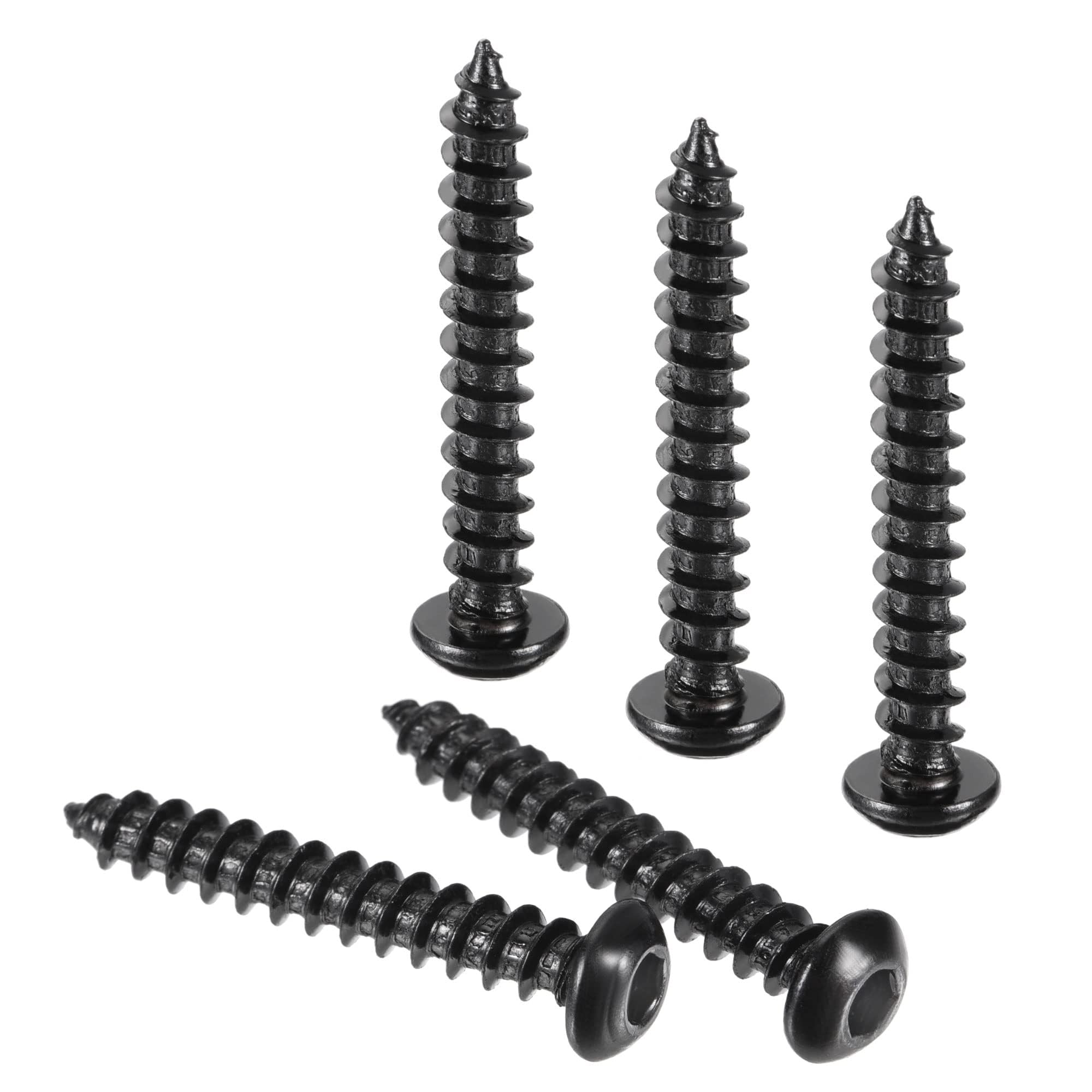 TA-VIGOR M6 Hex Socket Self Tapping Screws 40mm, Black Carbon Steel Pan Head Wood Screws for DIY, Furniture Assembly, Building Materials and Industrial Use
