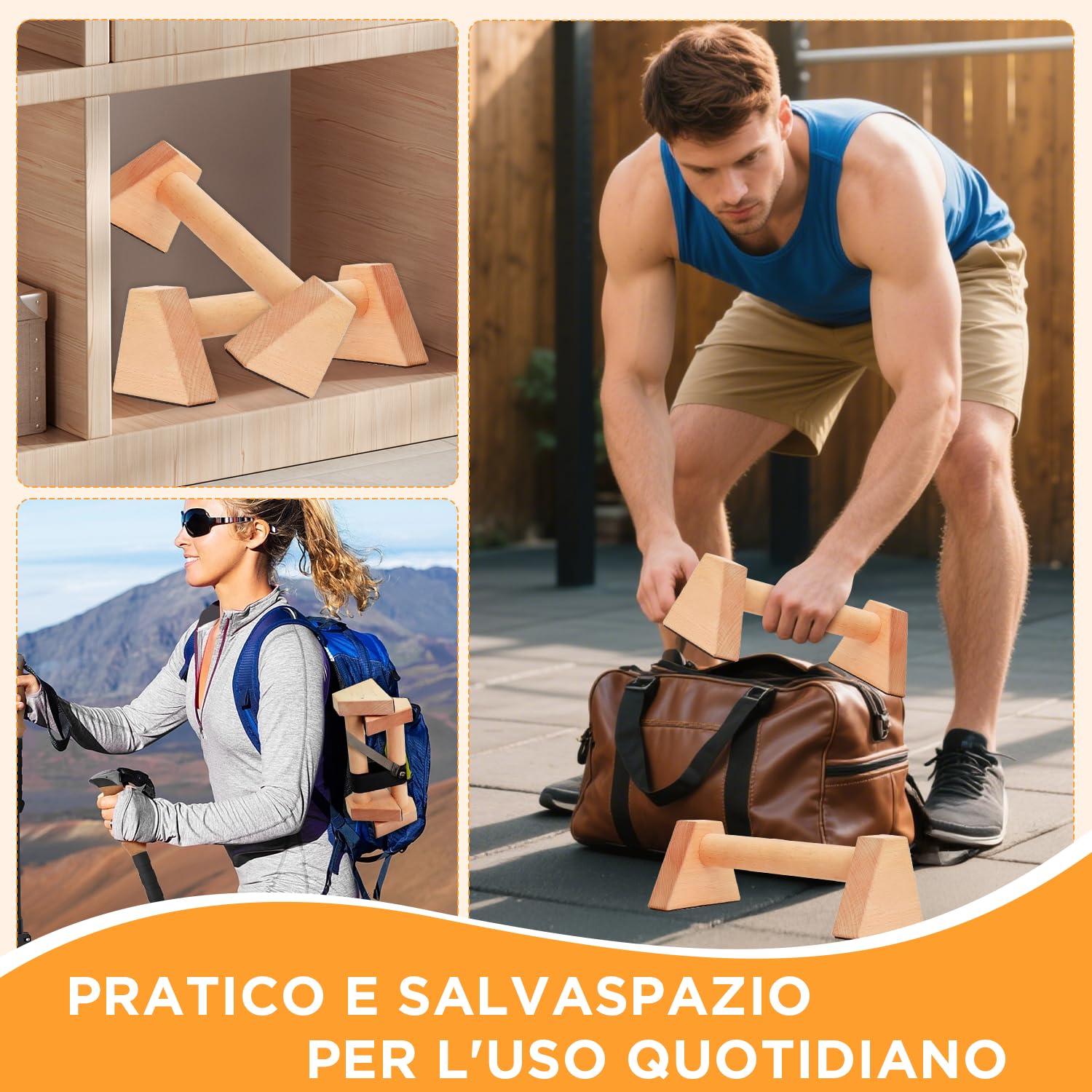 Parallele Calisthenics, Parallele Basse, Maniglie per Flessioni in Legno, Parallele in Legno, Push Up Bar Fitness, Parallele Calisthenics, per interni ed esterni, Antiscivolo e Portatili