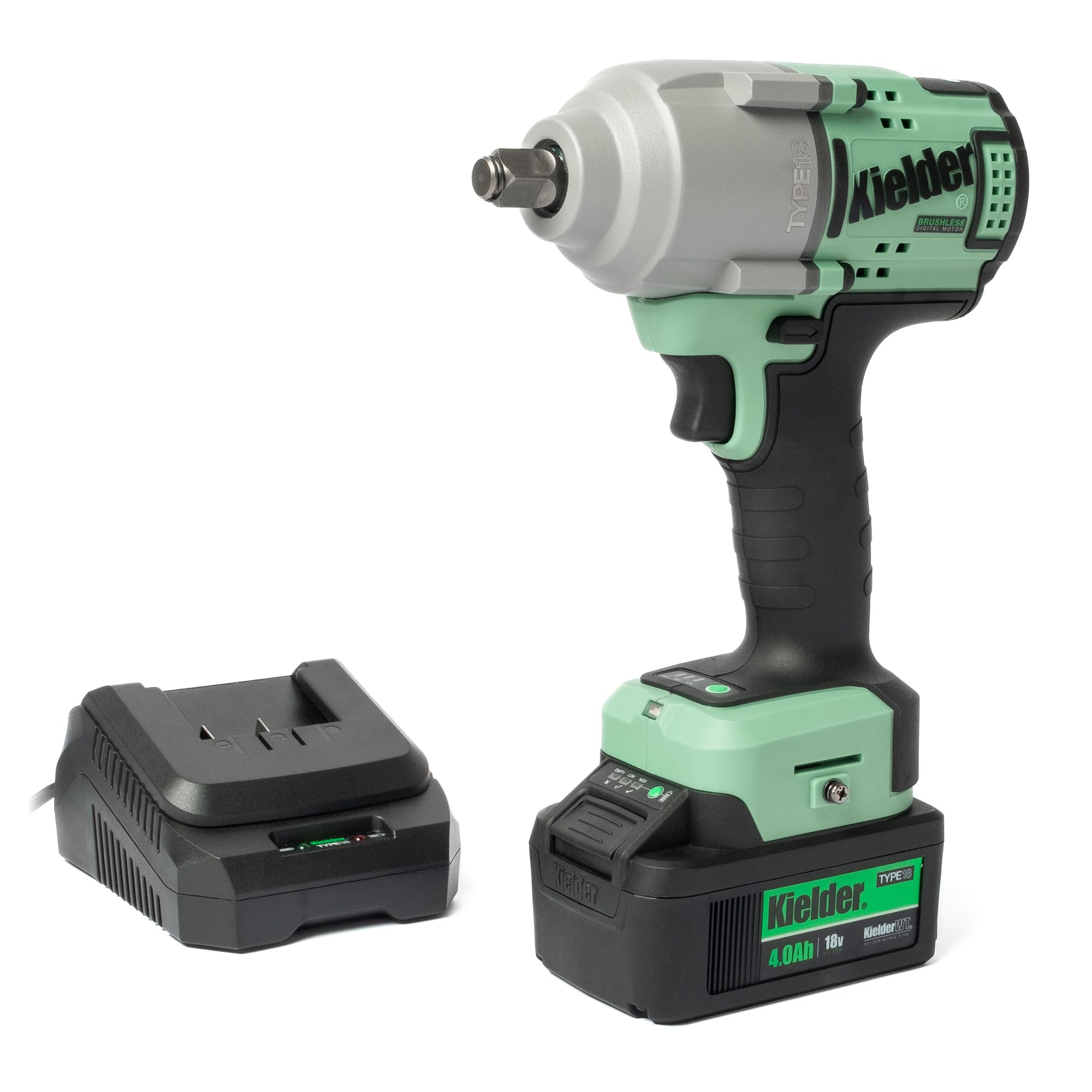 Kielder KWT-180-83 18v Brushless Cordless 1/2" 850Nm Mid Torque Impact Wrench, 1 x 4.0Ah TYPE18 Li-ion Battery and Charger