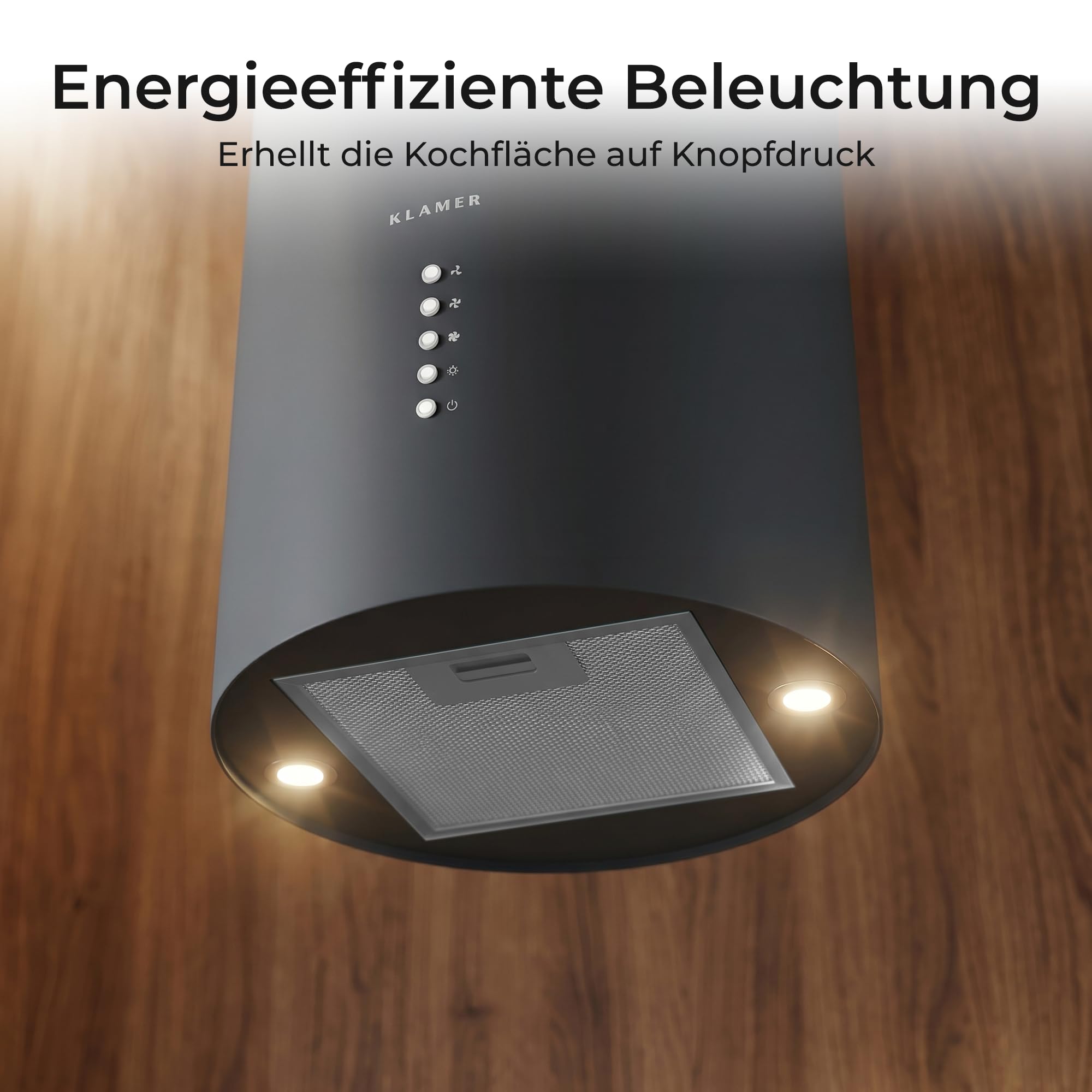 Klamer Inselabzugshaube Schwarz 536 m³/h Dunstabzugshaube Freihängend Umluft & Abluft A++ 3 Stufen LED