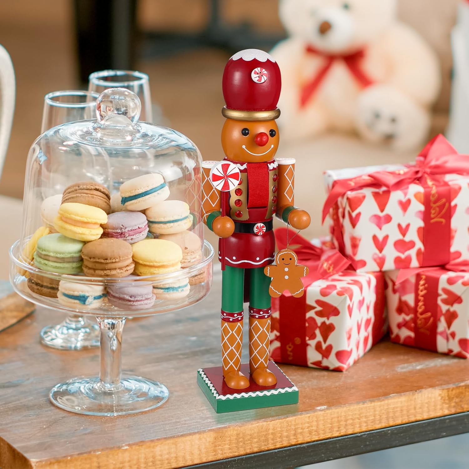 Christmas Gingerbread Nutcracker Figures, Cabilock Wooden Nutcracker Gingerbread 14 Inch Gingerbread Man Nutcracker Xmas Chef Nutcracker for Tabletop Christmas Holiday Home Party Decorations