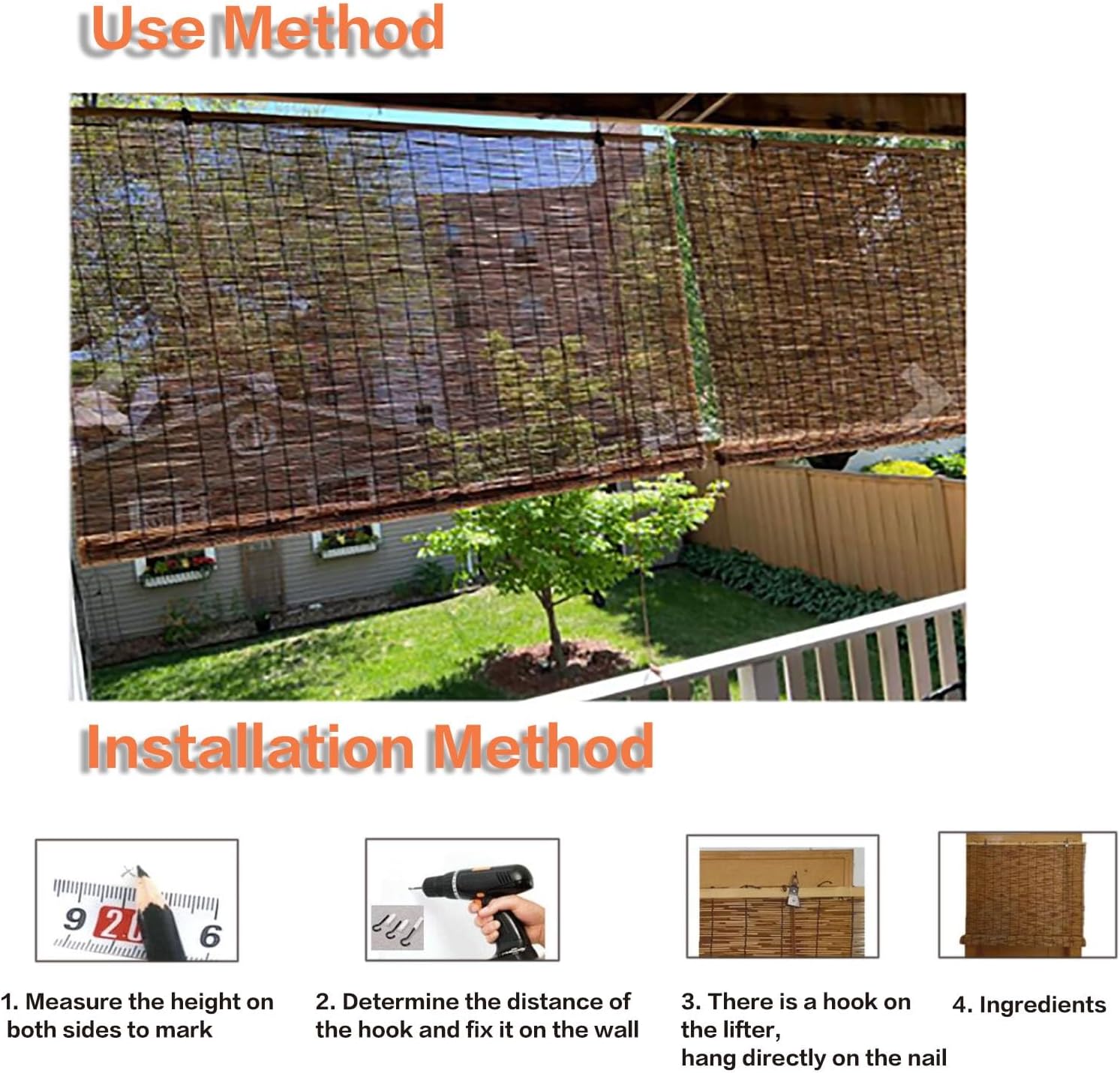 竹すだれ ナチュラルリードカーテン、 編み葦簾日よけ 竹すだれ、 炭化