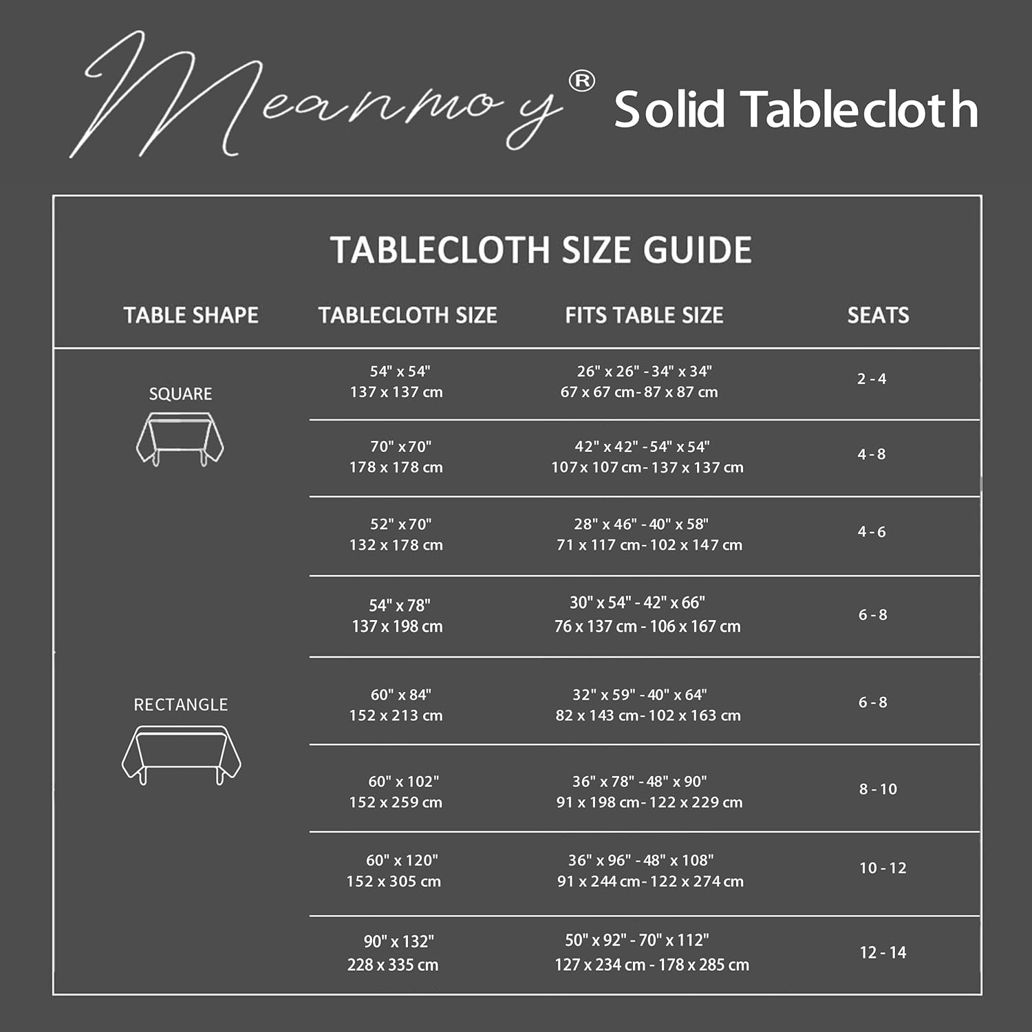 MEANMOY Brown 210 GSM Water & Stain Resistant Rectangle Tablecloth for 3 Foot Table - Solid 52 x 70 Inch Rectangular Table Cloth in Wrinkle Free Washable Polyester Fabric for Wedding, Party, Banquet