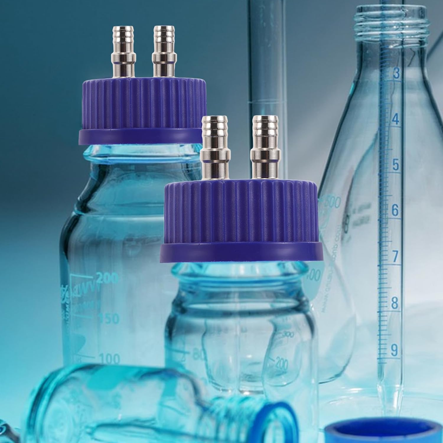 2pcs 304 Stainless Steel GL45 Lab Safety Cap - Reagent Bottle Cover for Precise Liquid Handling - Liquid Transfer Lid for Mycology and Mobile Phase Preparation