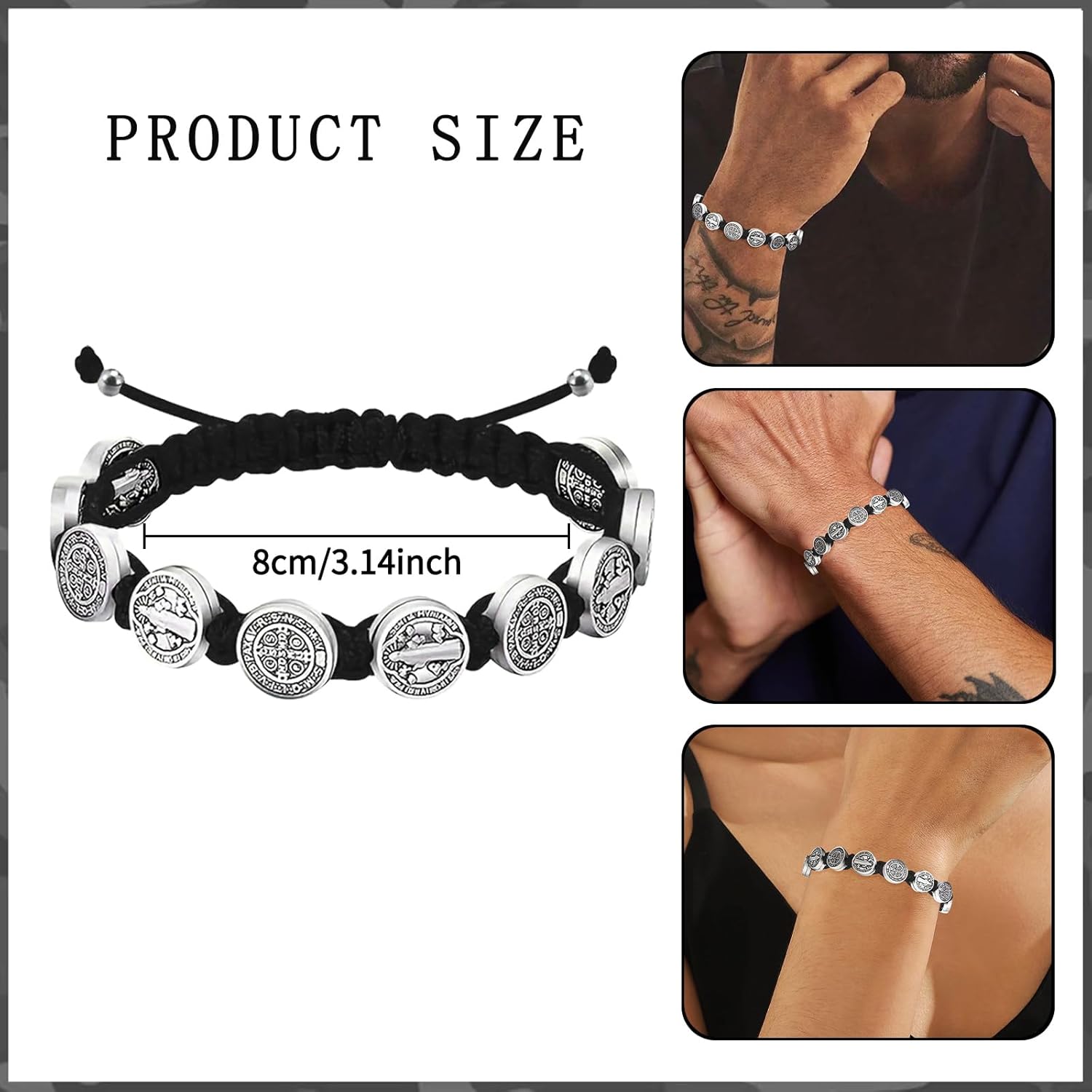 2Pcs Catholic Medalla de San Benito Rosary Bracelet Adjustable Black String St Benedict Bracelets for Easter Party Favor Prayer Blessing Protection Men Women - Image 2