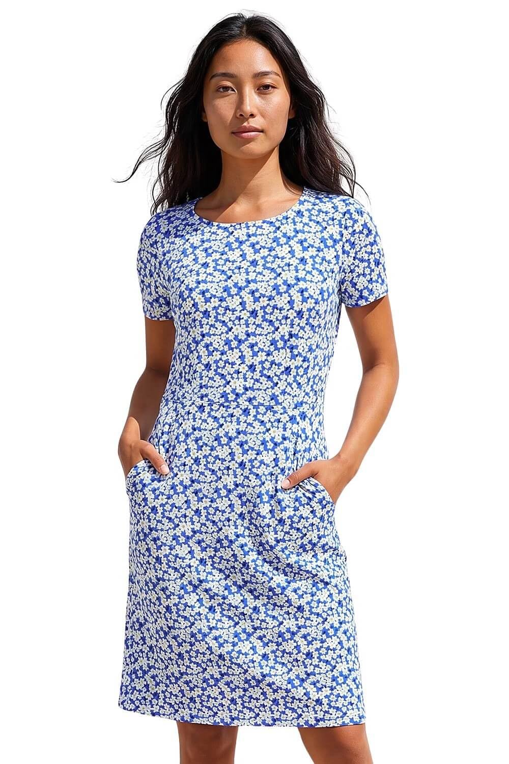 Roman Women's Ditsy Floral Pocket Stretch Dress in Blue | Size: 18