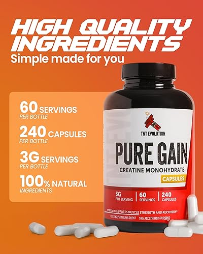 Miniatura 3 de TNT Evolution Cápsulas de monohidrato de creatina, 50 porciones, 3,000 mg por porción, fáciles de tragar, 750 mg de monohidrato de creatina por