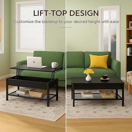 Miniatura 5 de Homieasy - Mesa de café, mesa de centro con tablero elevado y estante de almacenamiento con compartimento oculto, mesa moderna con tablero elevado