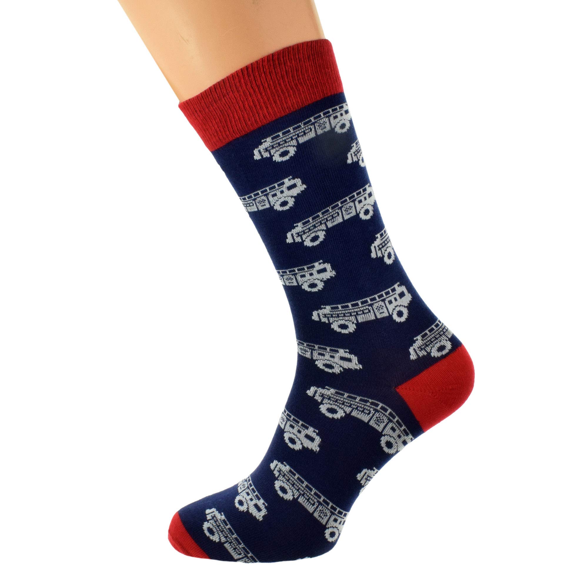 Gtr Prestige Giftware Men's Multicoloured Mad About Fire Engines Fireman Fire Fighter Woven Design Socks, Navy Blue And Red, Uk Size 5-12
