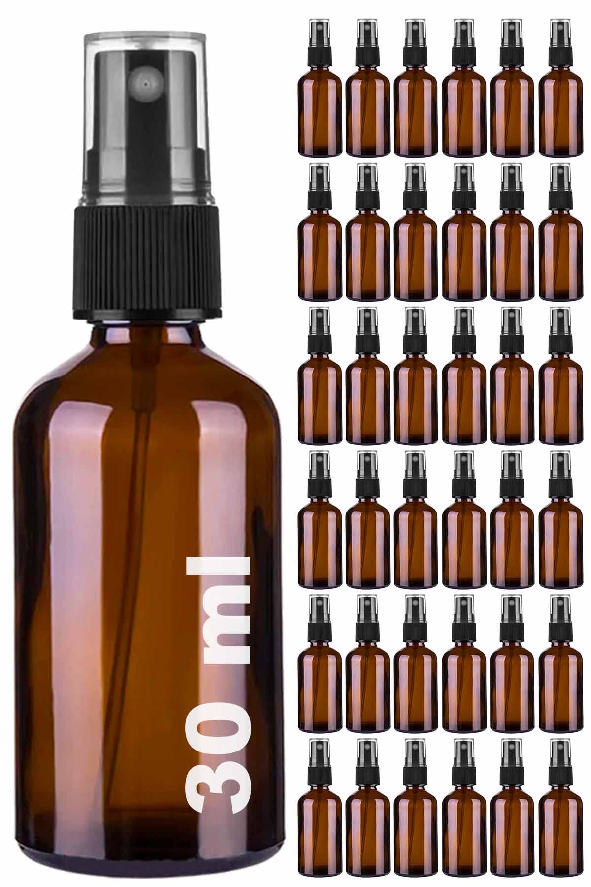 Afracam 30 ml Amber Sprey Kapaklı Siyah Fısfıs Kolonya Dezenfektan Parfüm Cam Şişe (36)