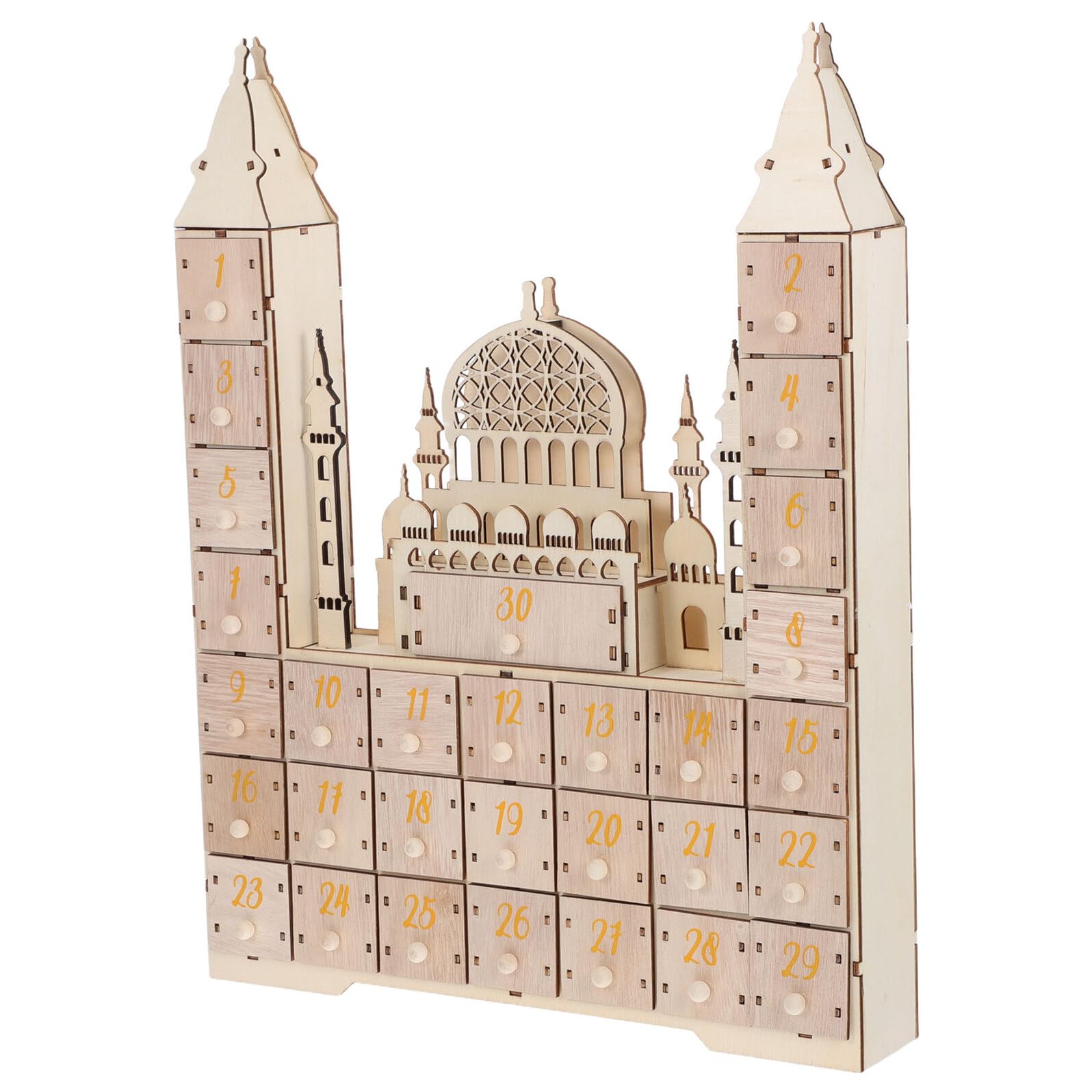 ABOOFAN Calendario in Legno con Conto alla Rovescia per Ramadan 30 Giorni, Calendario dell’avvento Eid Mubarak con Cassetti Fai da Te, Decorazioni per Festa Islamica e Centrotavola