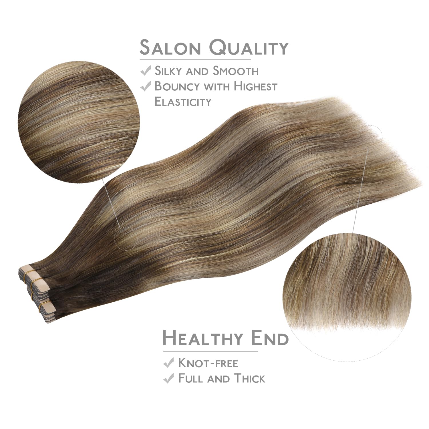 WENNALIFE Tape in Hair Extensions Human Hair, 16inch 40pcs 98 Balayage Chocolate Brown to Honey Blonde Real Human Hair Tape Extensions - Image 4