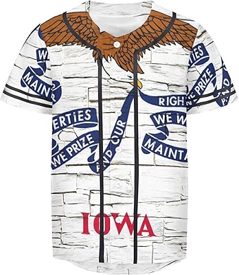 Vnurnrn Iowa State Flag Mens Baseball Button Down Jersey Hipster Hip Hop T Shirts