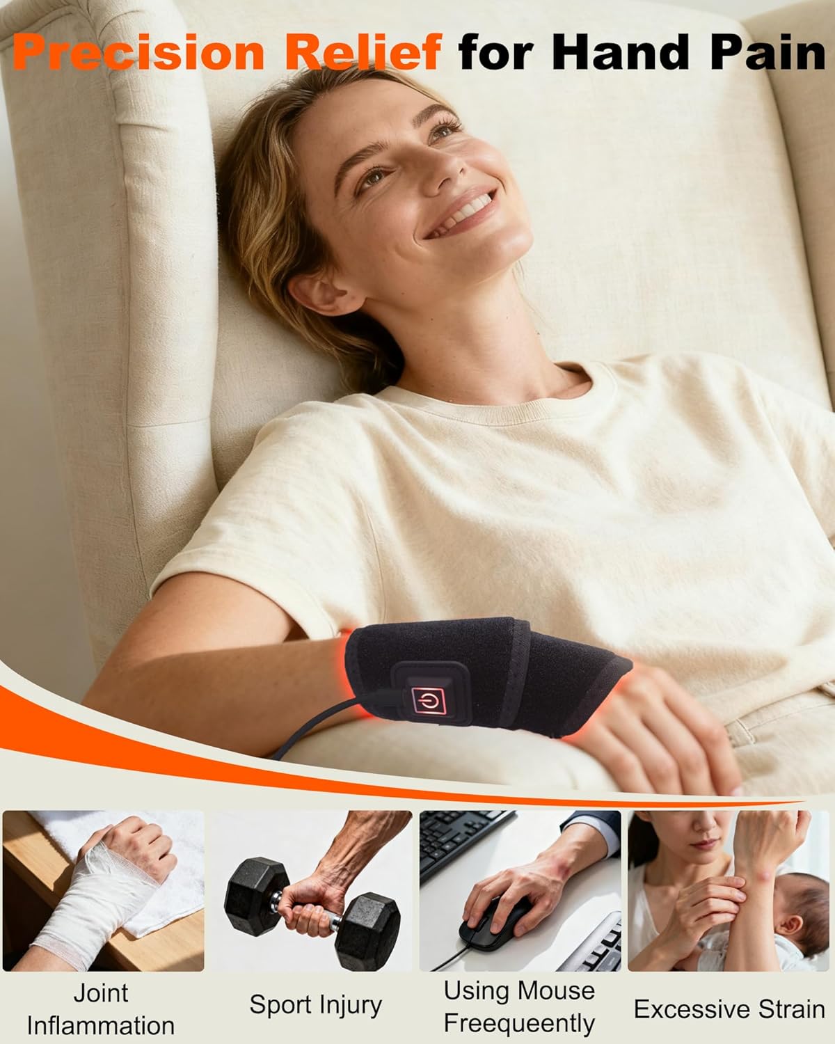 Red Light Therapy Belt for Wrist Hands, 660nm & 850nm Near-nfrared Light Therapy Wrist Belt with Heat, Flexible Arm Band for Stroke Hemiplegia Carpal Tunnel, Muscle Stiffness & Joint Pain Relief - Image 4