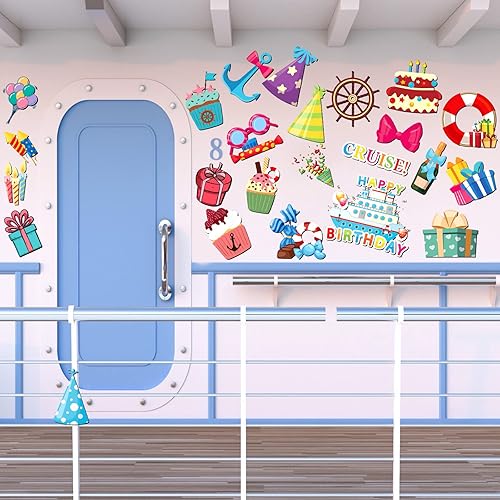 Miniatura 5 de Geyee 24 imanes magnéticos de cumpleaños de crucero para puerta de refrigerador, para decoración de puerta de crucero, feliz cumpleaños, para cabina
