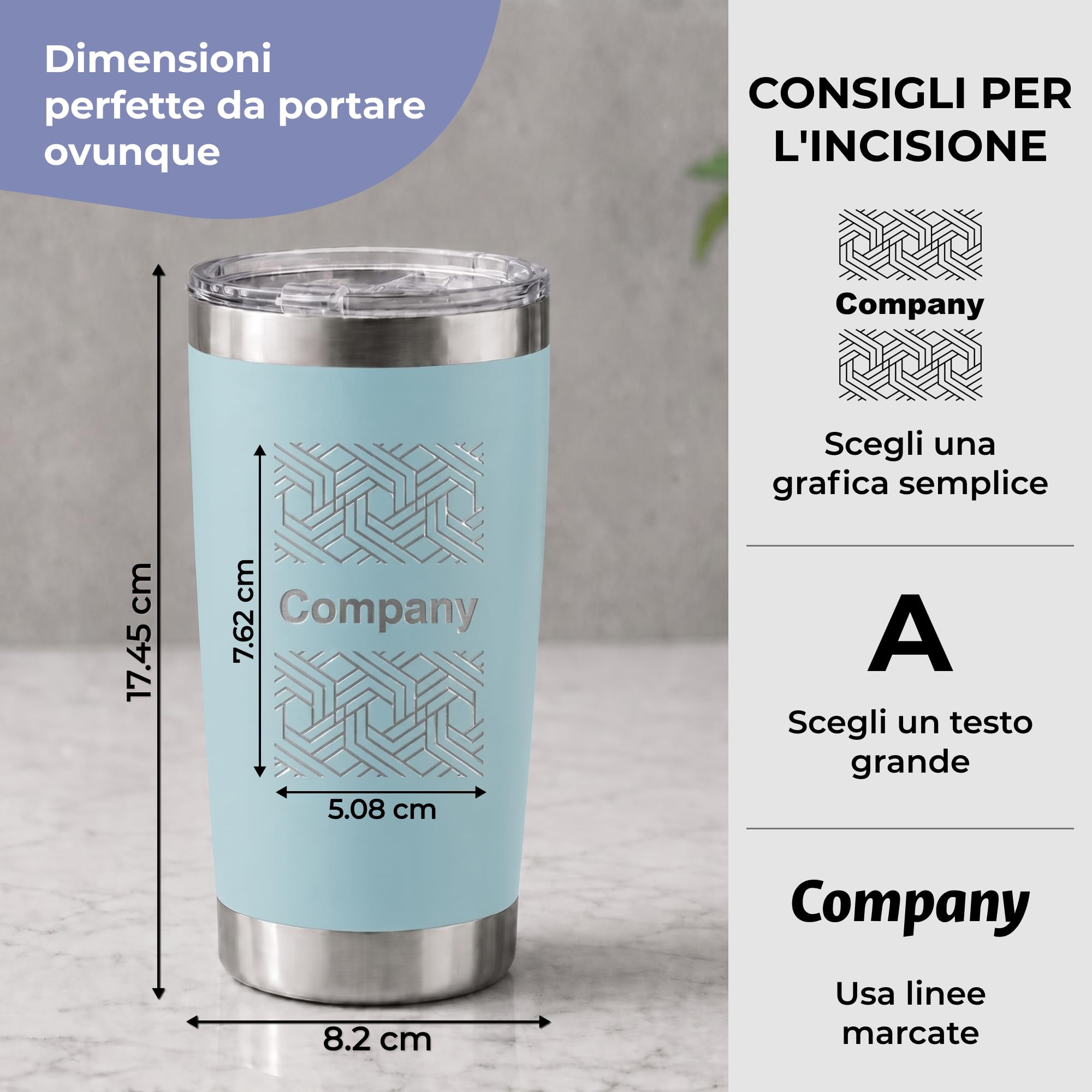 Cimpress Tazza termica personalizzata, 562 ml, doppia parete, Blu ghiaccio | Personalizzabile con foto, logo o testo, senza BPA, bicchiere termico da viaggio per ufficio, aziende ed eventi