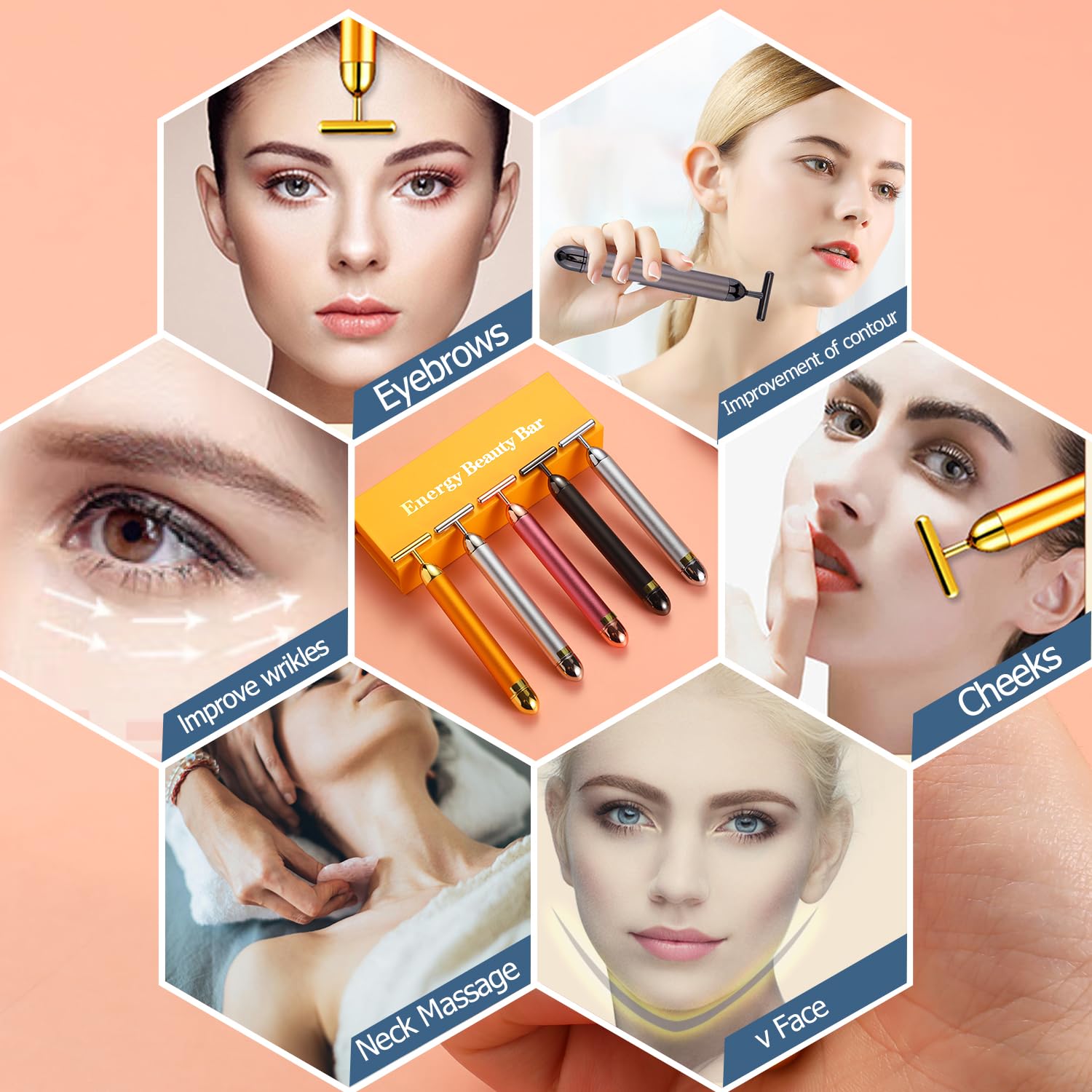Beauty Bar 24K Gold Gesichtsmassagegerät - Gesicht T-Form Werkzeug zur Hautpflege Straffung mit ergonomischem Design (Grau)