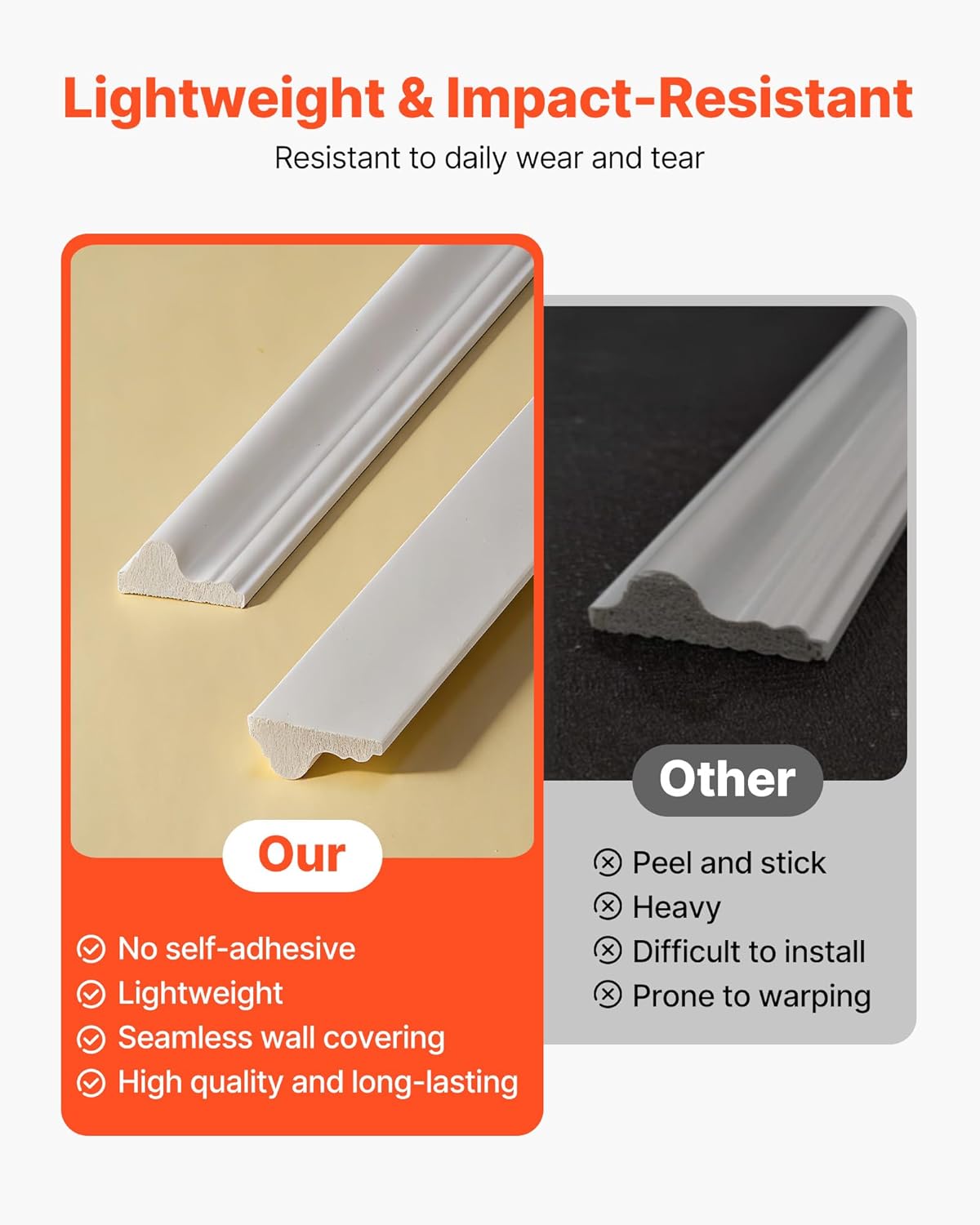 VEVOR Wall Molding 3 Pack, Wainscoting Panels Kit with Dual-Line Wide & Narrow Profile, Lightweight Paintable Polystyrene, Easy to Install Accent Wall Trim for Interior Living Room, Bedroom,White