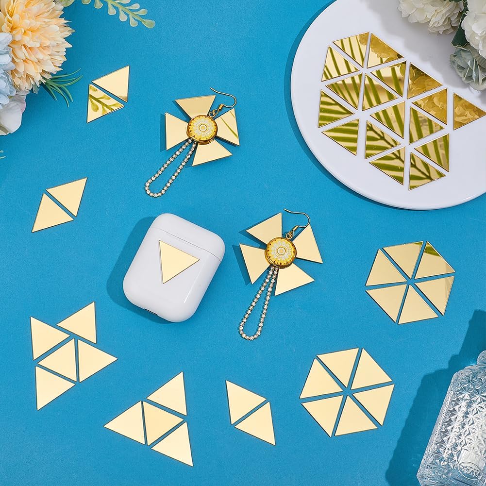 PH PandHall 200pcs Triangle Mirrors for Crafts, 1 Inch Self Adhesive Mirror Tiles Golden Acrylic Mirror DIY Mosaic Mirror Small Mirror Wall Stickers for Crafts Arts DIY Projects Framing Decor