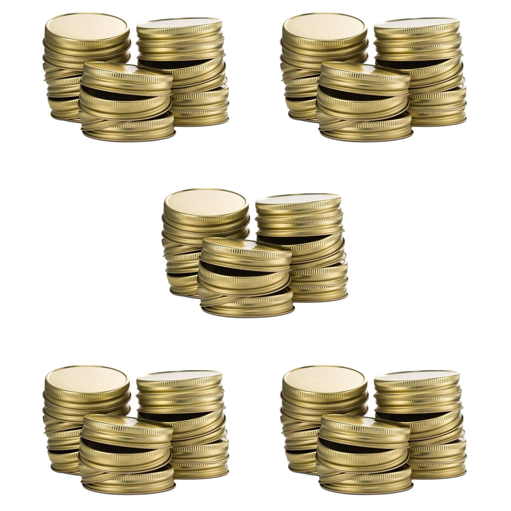Hndhbfgrt 120 Packs Jar Lids Regular Mouth Leak Proof Secure Storage Solid Caps (Gold)