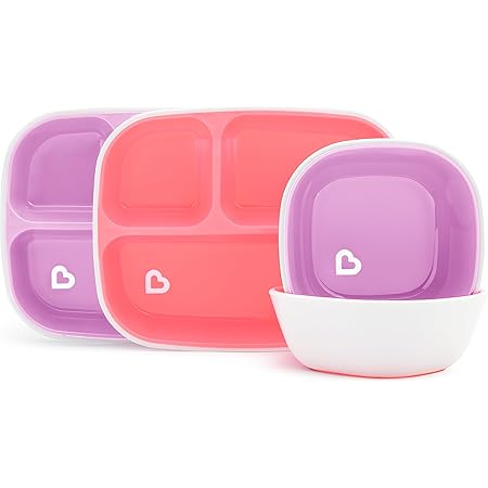 Munchkin® Splash™ 4 Piece Toddler Divided Plate and Bowl Dining Set, Pink/Purple
