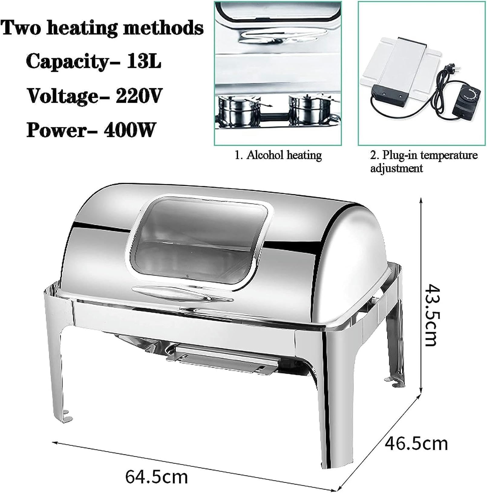 Scaldavivande Elettrico per Feste Buffet in Acciaio Inox Set da Buffet con Coperchio 13L Grande capacità scaldavivande e Server per Buffet Commerciali (1/3 Size Pan)