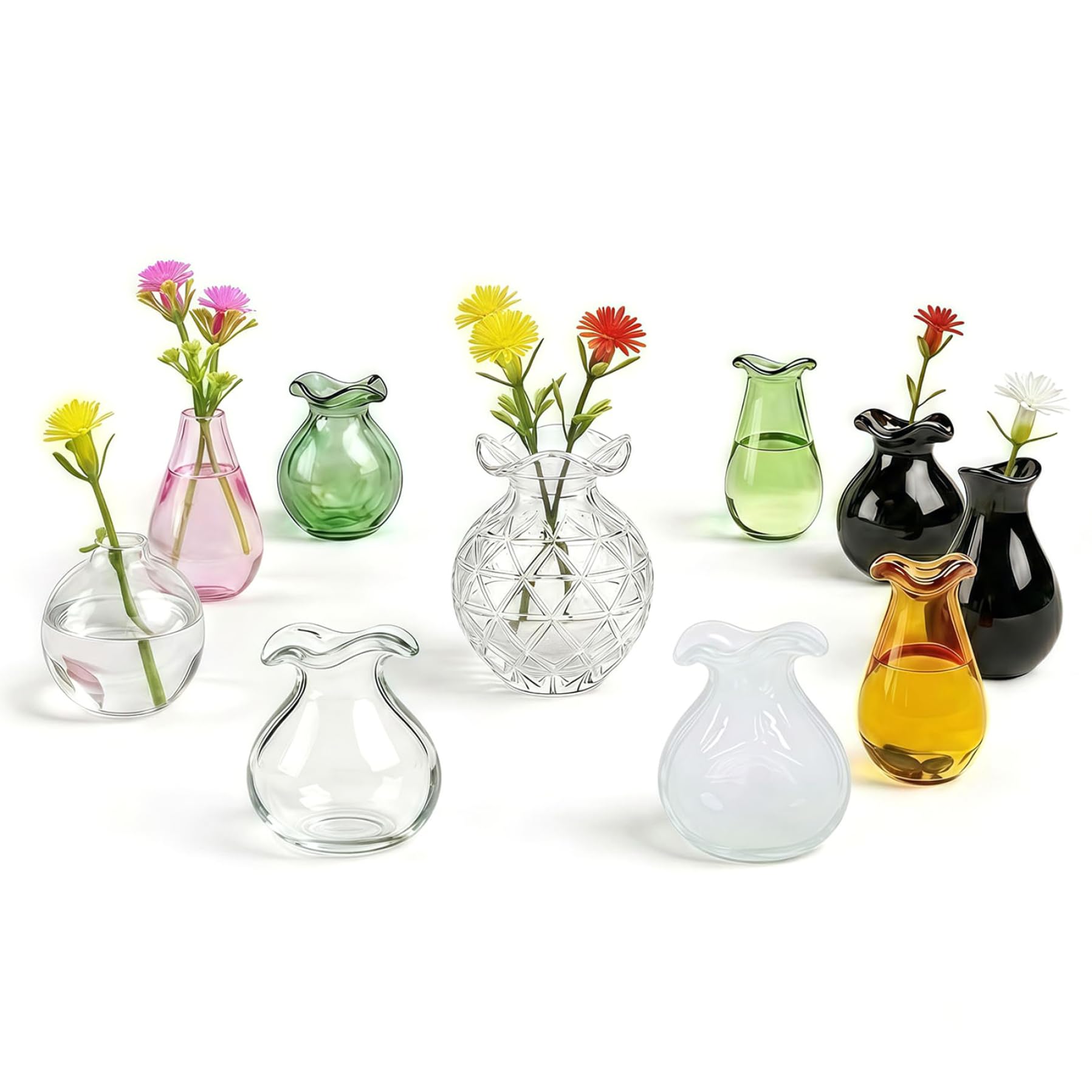 CAKEEYUM 10-Pack Mini Vase Magnets for Fridge - Cute Vase Fridge Magnets Includes 30+ Assorted Flowers Glass Bud Vases for Home & Office Decor Style 2