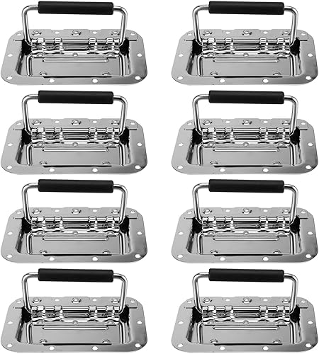 JAPCHET Paquete de 8 manijas empotrables resistentes de 4.2 x 6.3 pulgadas, mango empotrable con resorte plateado con agarre empotrado para caja de