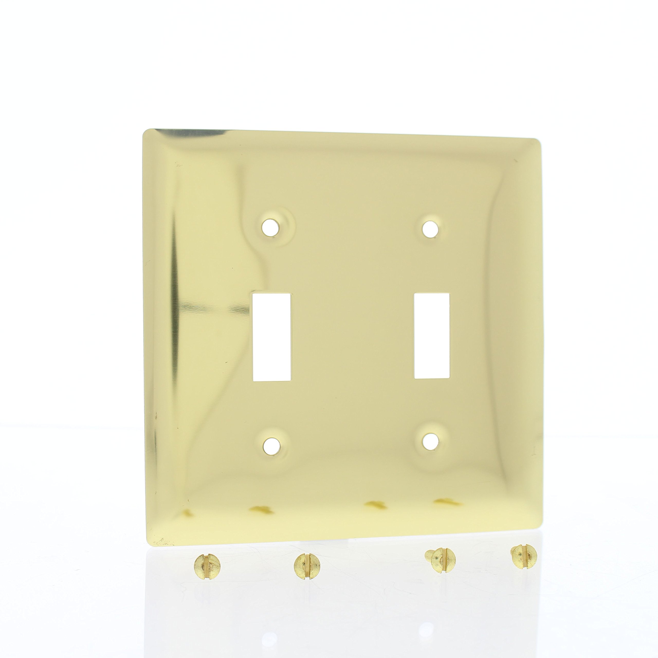 Pass & Seymour Brass Smooth Metal 2-Gang Toggle Switch Wallplate Cover SB2-PBCC