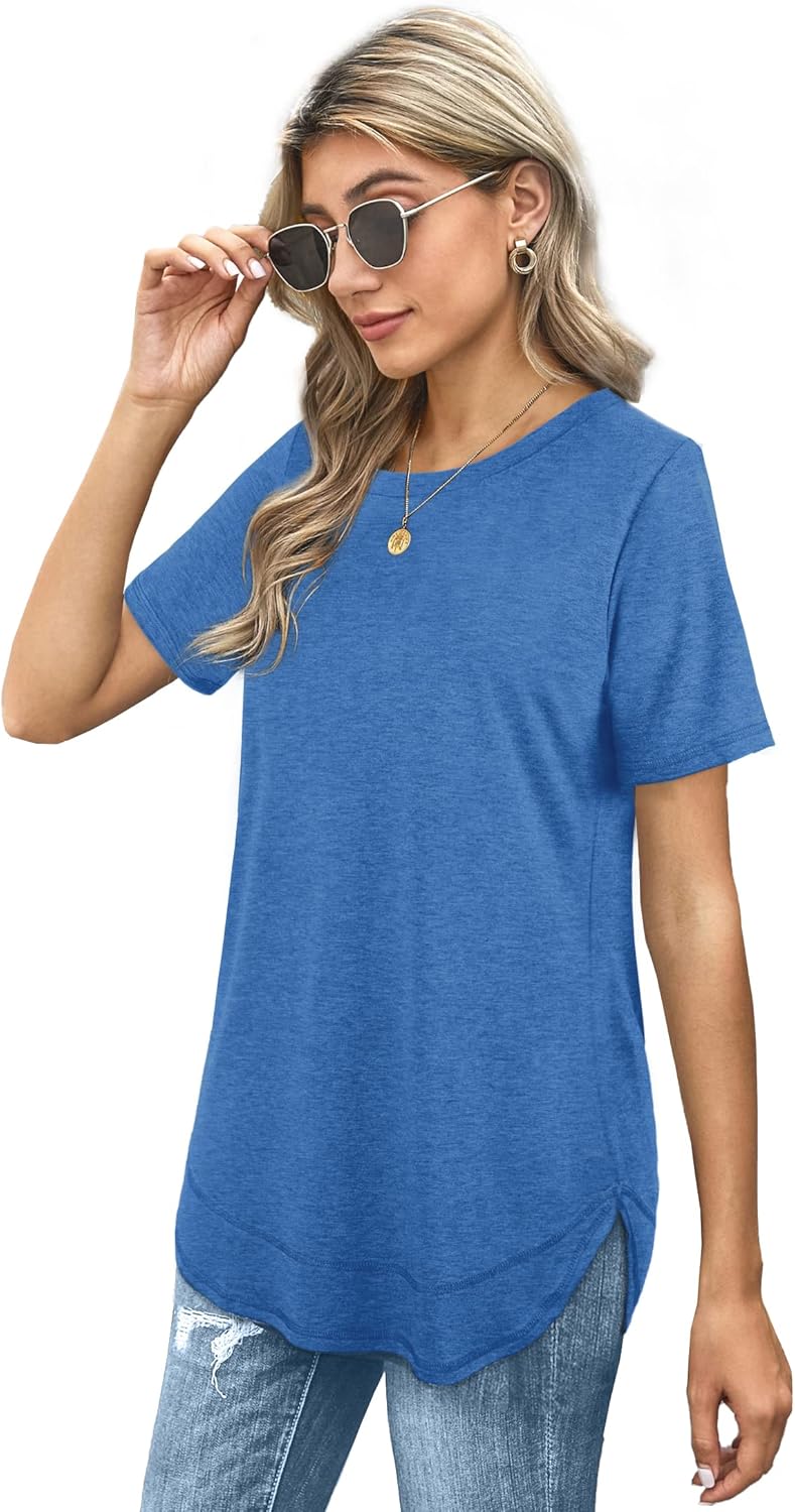 Dofaoo Womens Tops Short Sleeve Summer T-Shirts Curved Hem Casual Fashion Shirts Beach Vacation Clothes - Image 3