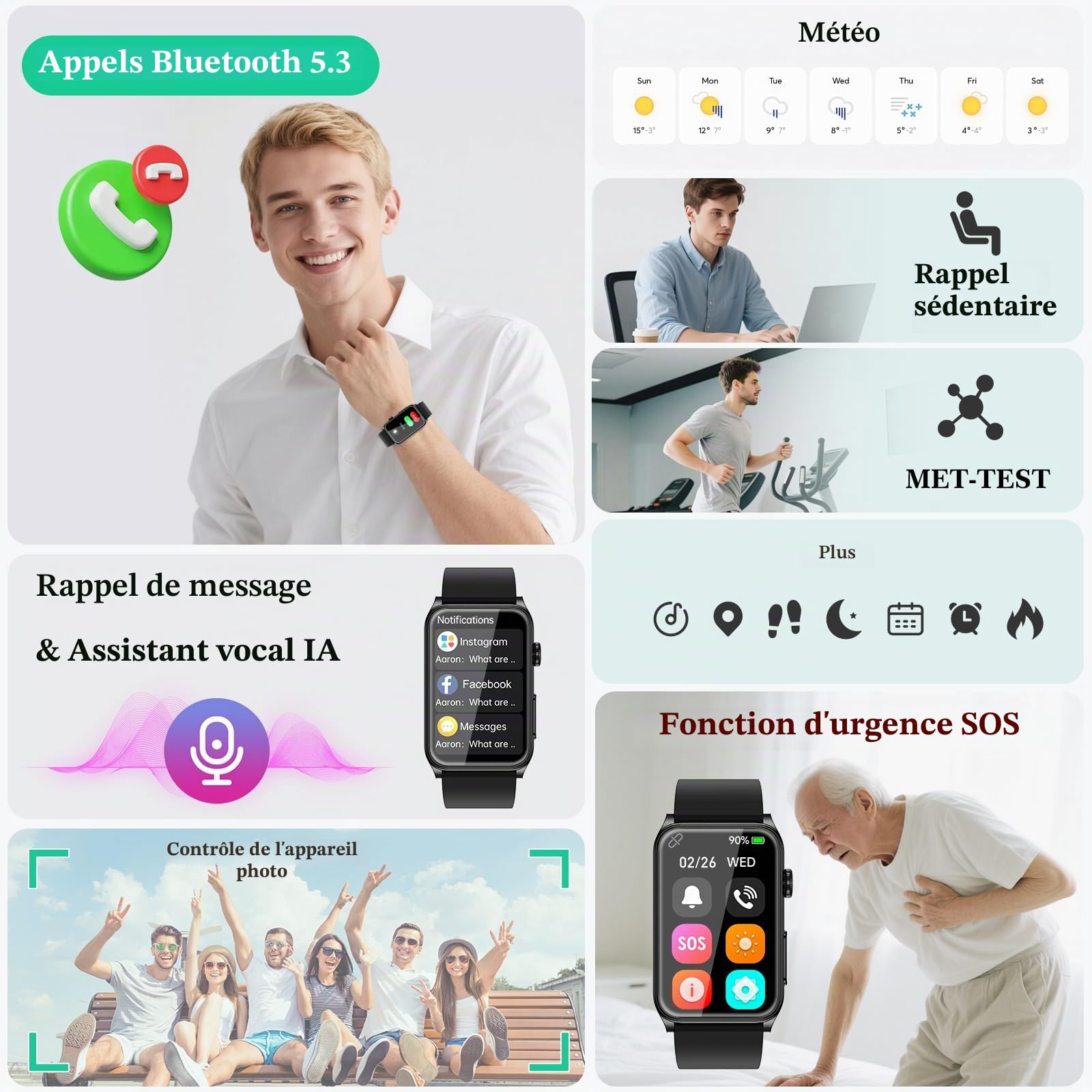 Marsyu Montre Connectée 1,57" Bracelet Intelligent Sportif Fitness Tracker