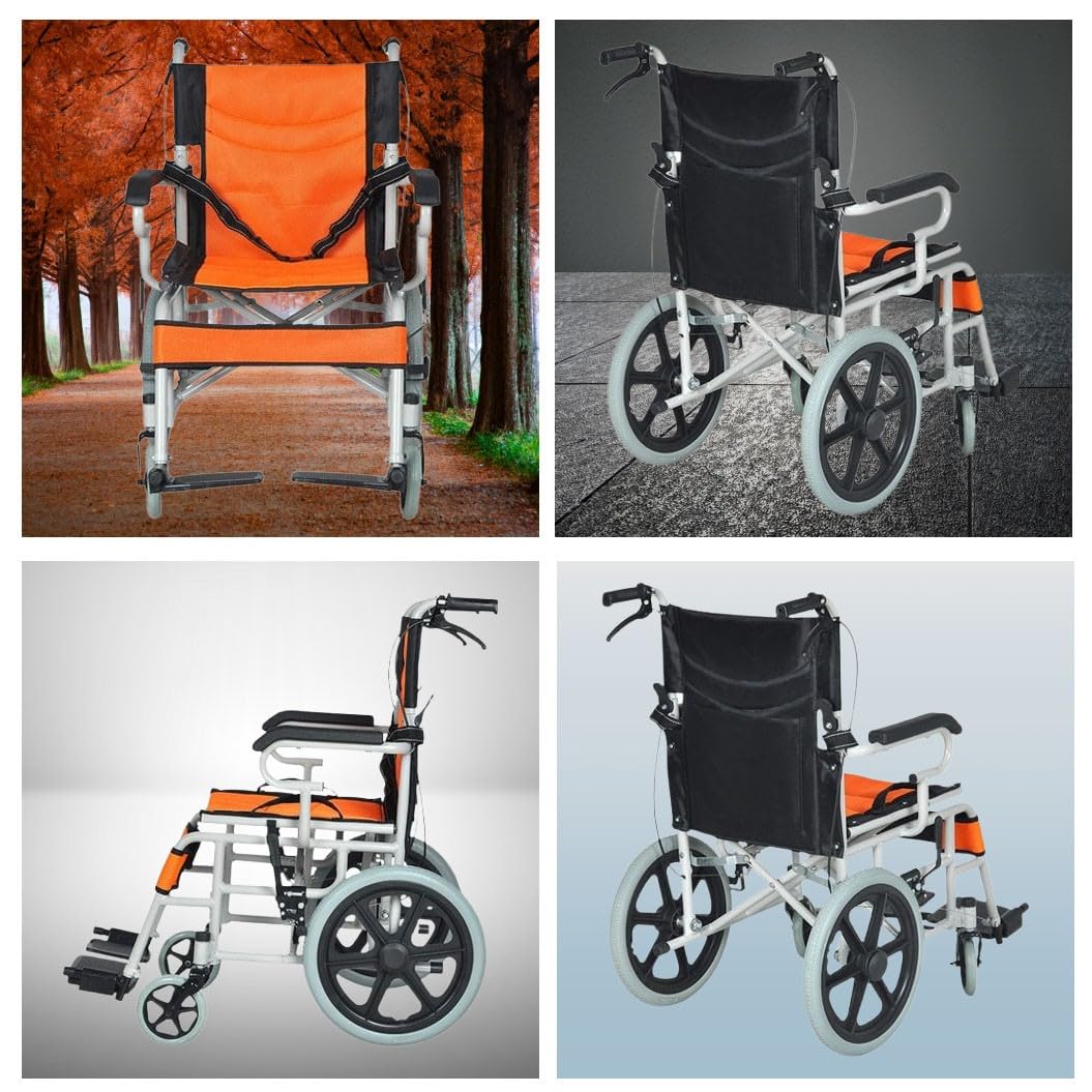 Sillas De Ruedas Plegable Ligera De Paseo Para Ancianos,Sillas De Ruedas Para Adultos,Silla Ruedas De Acero Para Personas Mayores,Reposapiés Abatibles, Ruedas Antipinchazos,Freno En Las Ruedas A