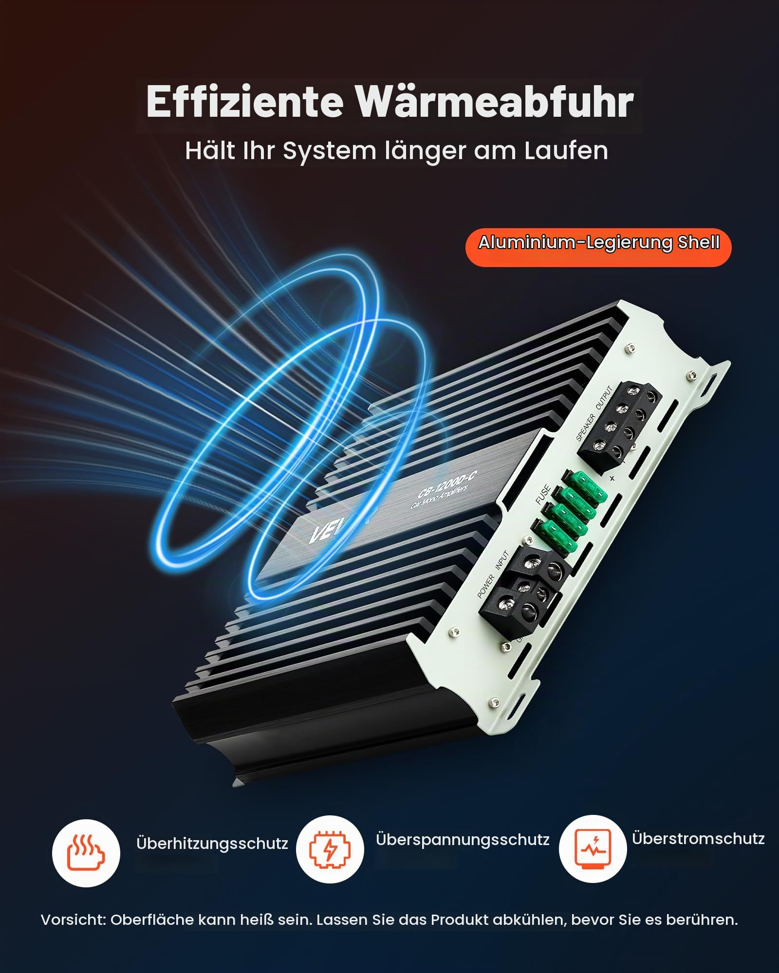 VEVOR Monoblock Autoverstärker 1200 W RMS MAX 1/2/4 Ohm, Audioverstärker (Klasse D) mit ferngesteuerter Subwoofer-Pegelregelung Tiefpassfilter Bassverstärkung Phasenverschiebung Lautstärkeregler