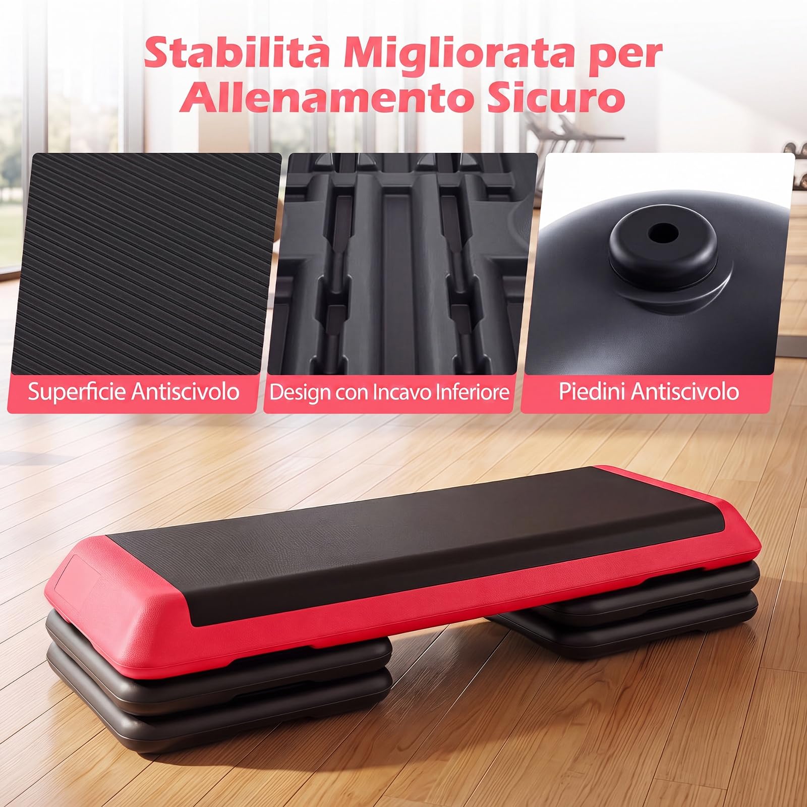 COSTWAY Step Fitness con 4 Blocchi e Altezza Regolabile | Stepper Fitness da Aerobica con Pedana in Plastica Antiscivolo, Allenamento Fisico per Casa, Palestra e Ufficio