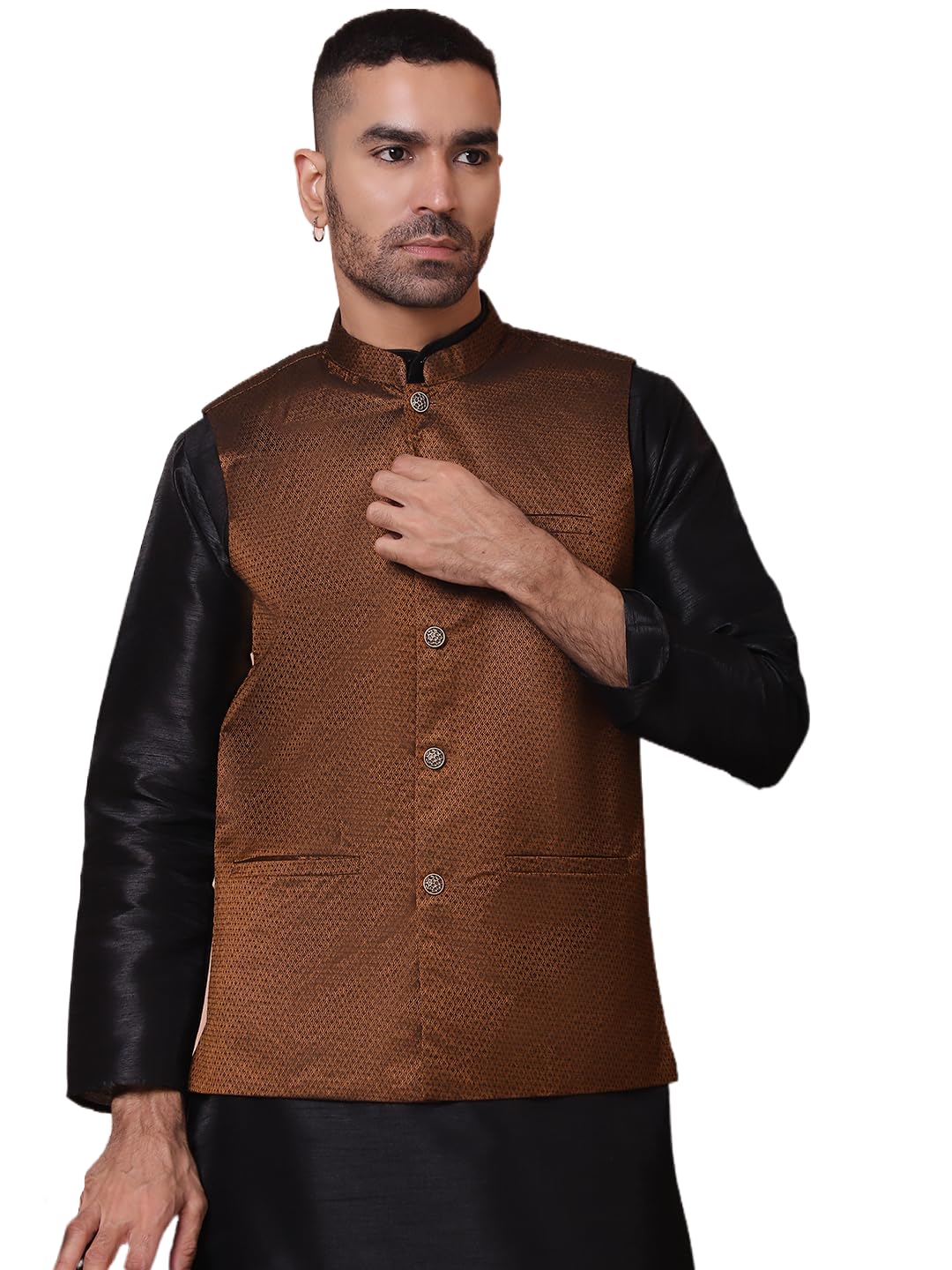 Woven Design Nehru Jacket for Men-image-40