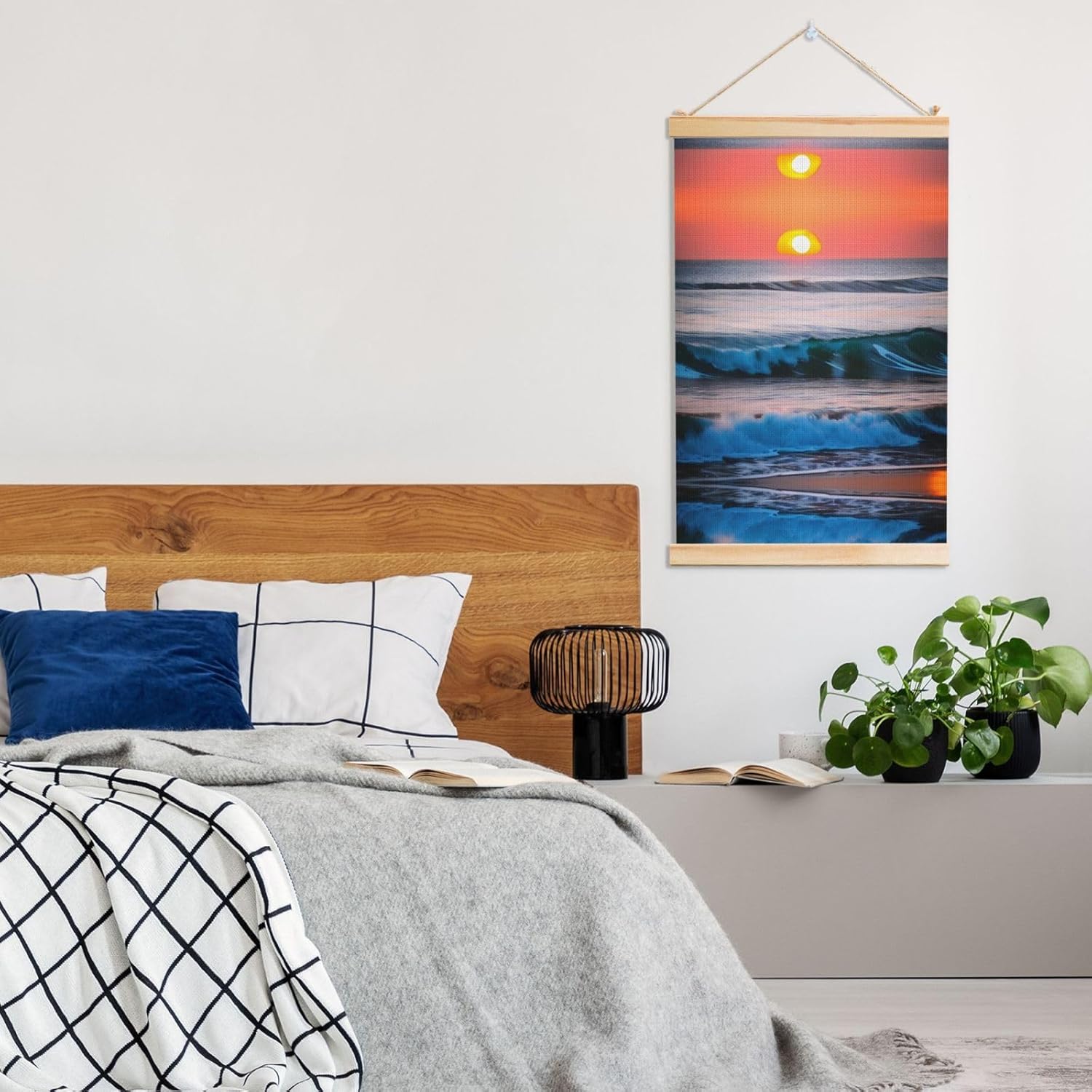 Sunset And Sunrise With Ocean Sea Waves Print Poster Hanger,Hanging Poster, Poster Frame,Wood Poster Hanger, For Wall Hanging