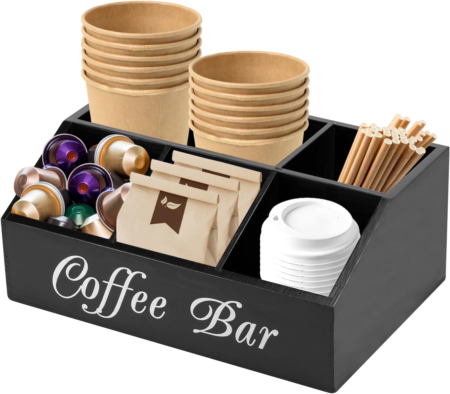 Organizador De Café Rústico Para Encimera Con Cajón - Estación Completa Café Y Té