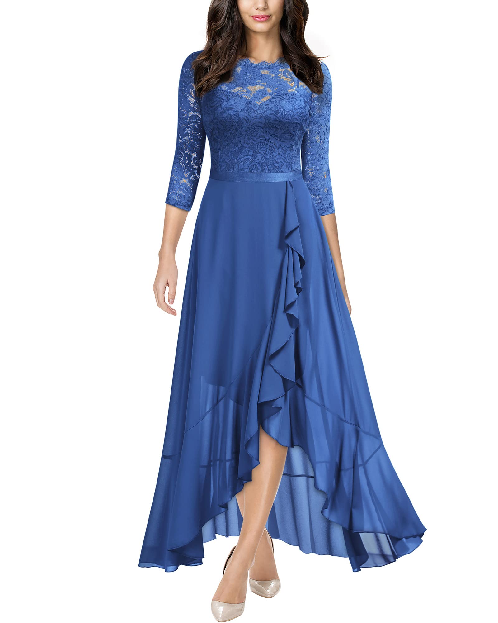 Miusol Women's Elegant Floral Lace Ruffle Bridesmaid Maxi Dress
