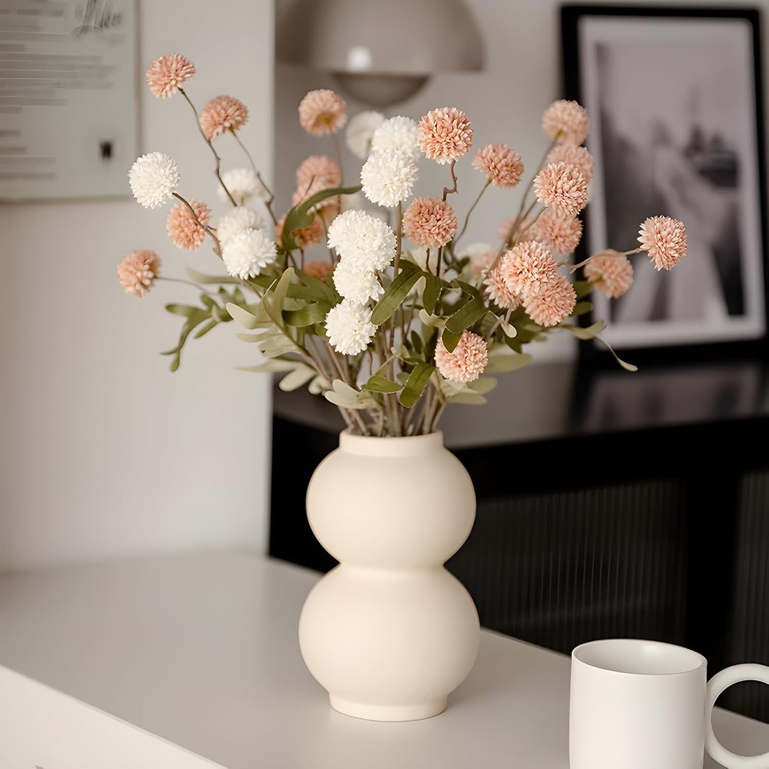 5Pcs Fall Pompon Mums Artificial Flowers,Fake Kiku Mini Silk Chrysanthemum with Long Stems - Fall Mum Faux Flowers for DIY Bouquet Centerpieces Wedding Fillers Autumn Home Decoration(Light Taupe) - Image 8