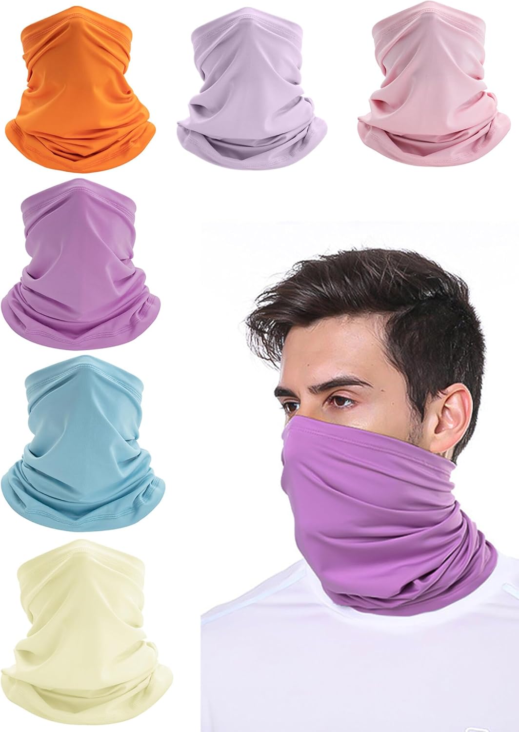 6 Pack Cooling Neck Gaiter for Men Women Sun Protection Summer Bandana Face Scarf Mask Hiking Fishing Cycling