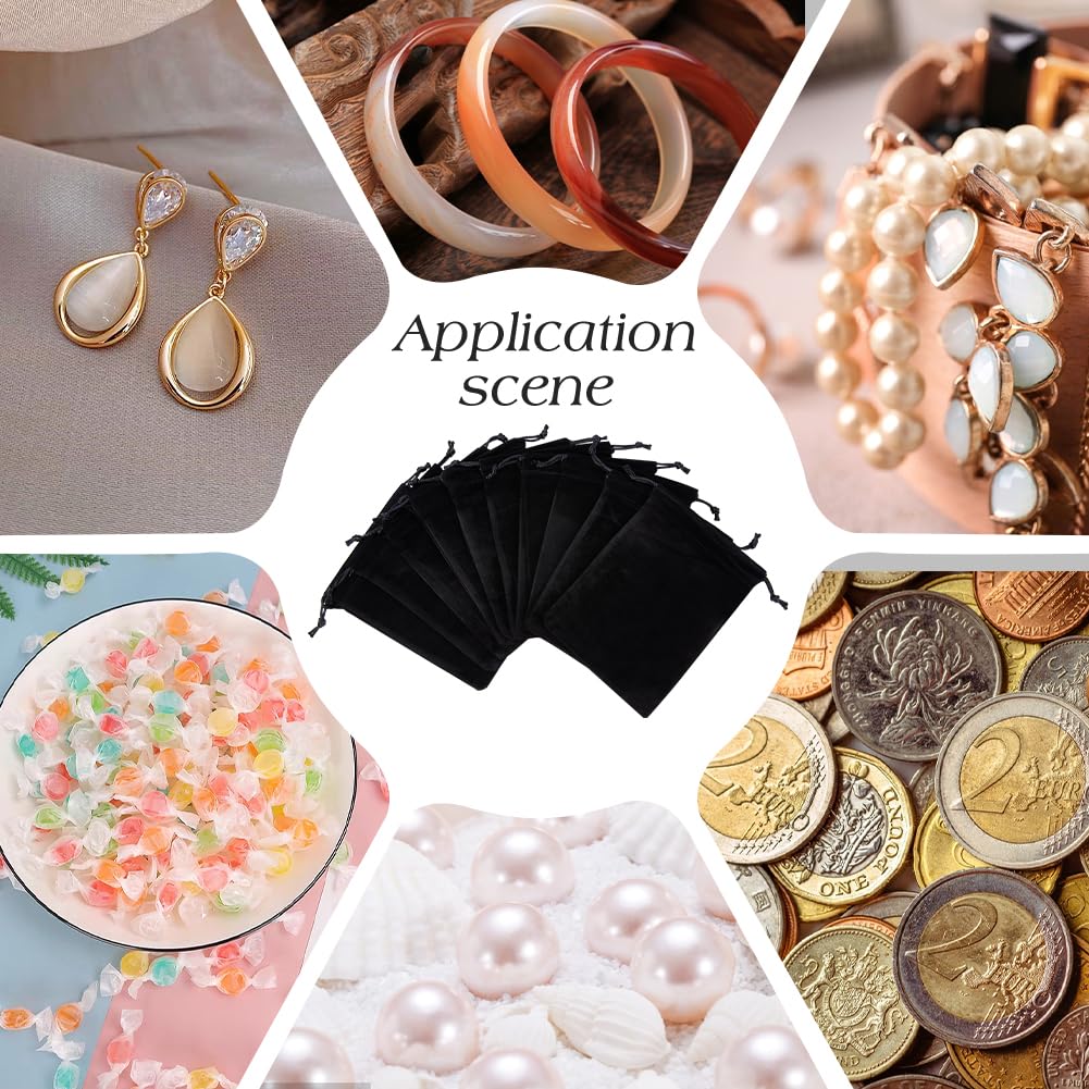 Lot De 10 Sachets Velours Noir Avec Cordon – Tailles Variées 10x15 à 30x40 Cm – Idéal Mariage, Bijoux, Noël, Cadeaux Élégants