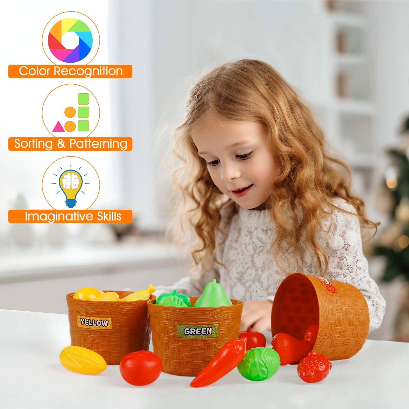 Giocattoli Montessori per l'apprendimento dei bambini, Set di Fattoria con Animali 4 in 1 per Bambini in Età Prescolare 1-3 anni, Set di Verdure, Trattore con Rimorchio, Regalo per Ragazzi e Ragazze