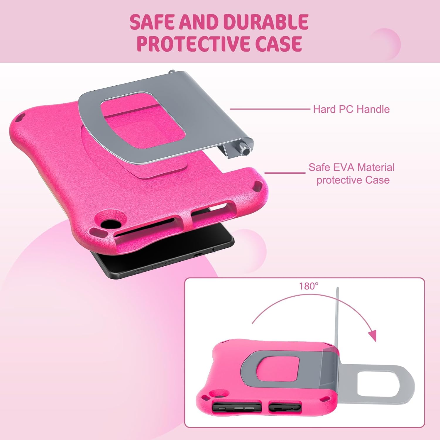 8 inch Tablet Case for Kids,Compatible 2024/2022 Tablet 8 Case,Not for iPad/Samsung/Onn/Andriod Tab - Auorld All-New Lightweit Shockproof EVA Case Cover with Handle Stand for 2022 8 inch Tablet-Pink