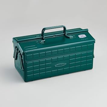 Toyo Steel ST-350 2-Tier Steel Tool Box, Width 13.8 x Depth 6.3 x Height 8.3 inches 35 x 16 x 21 cm, Made in Japan, Storage Box Antique Green