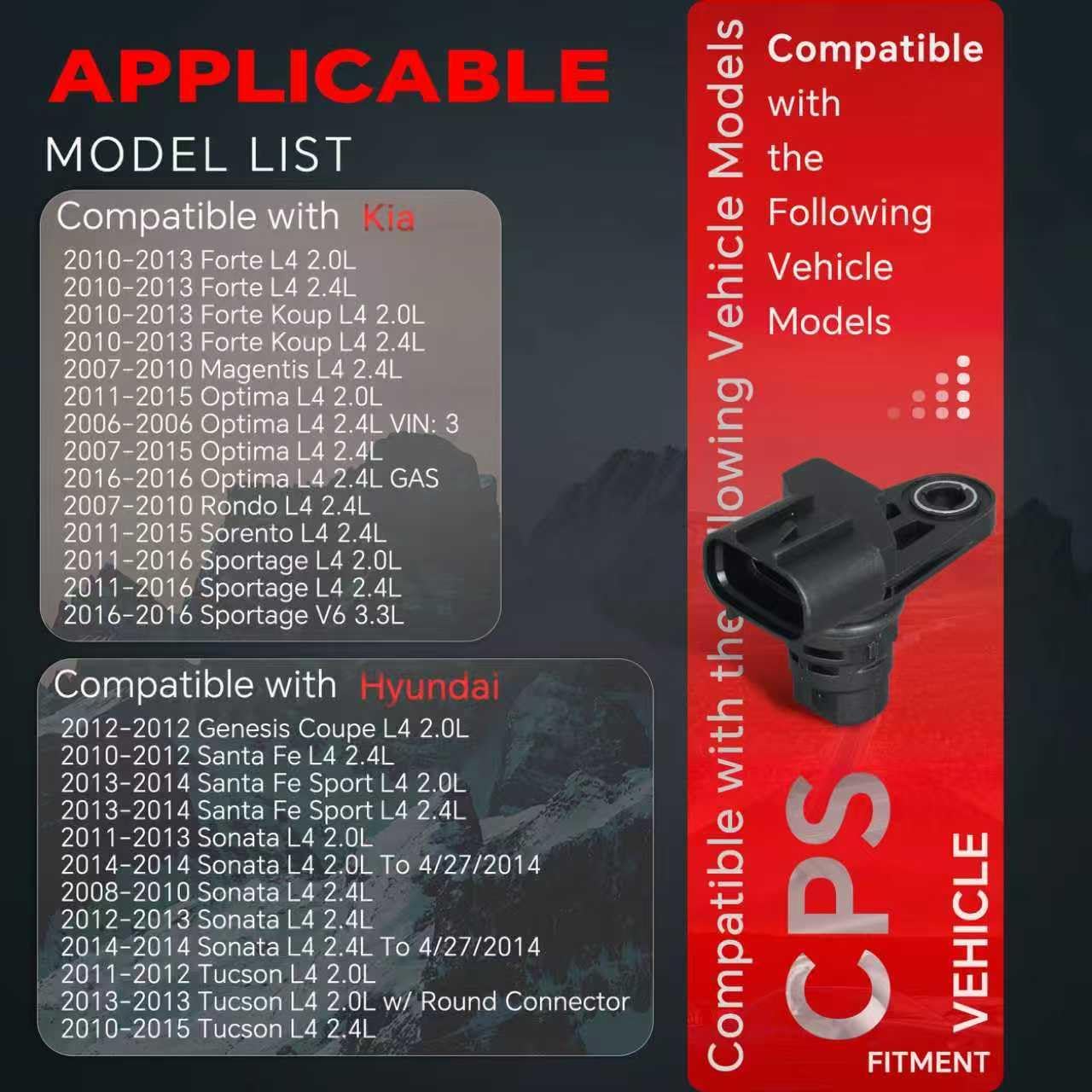 3935025010 Camshaft Position Sensor Compatible with Hyundai Santa Fe/Sonata/Tucson Kia Forte/Optima/Rondo/Sorento/Sportage Replace 3935025000 907-825 PC719
