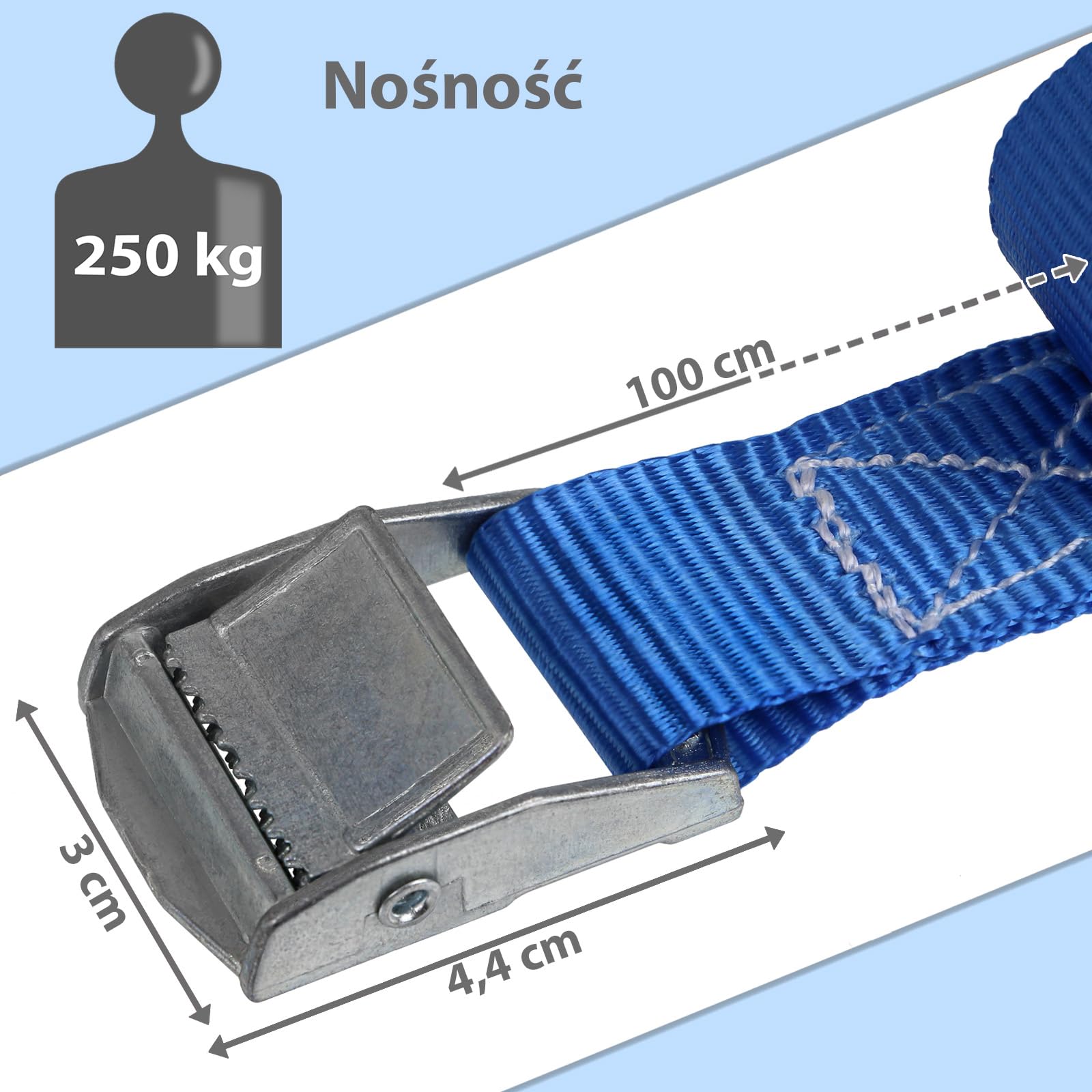 Paski mocujące pasy mocujące pas napinający - niebieski - 2,5 m 4m 6m - różne ilości, obciążenie do 250 kg DIN EN 12195-2, 4 sztuki 2,5 cm x 1 m