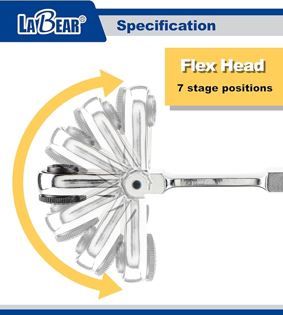 LABEAR 5-Inch Dual Flex Head Ratchet Wrench, 1/4 Bit & Socket Drive | Magnetic Bit Driver, 7-position head, 72-tooth gear, 5 swing arc, 180 Flexible Flat End