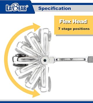 LABEAR 5-Inch Dual Flex Head Ratchet Wrench, 1/4 Bit & Socket Drive | Magnetic Bit Driver, 7-position head, 72-tooth gear, 5 swing arc, 180 Flexible Flat End