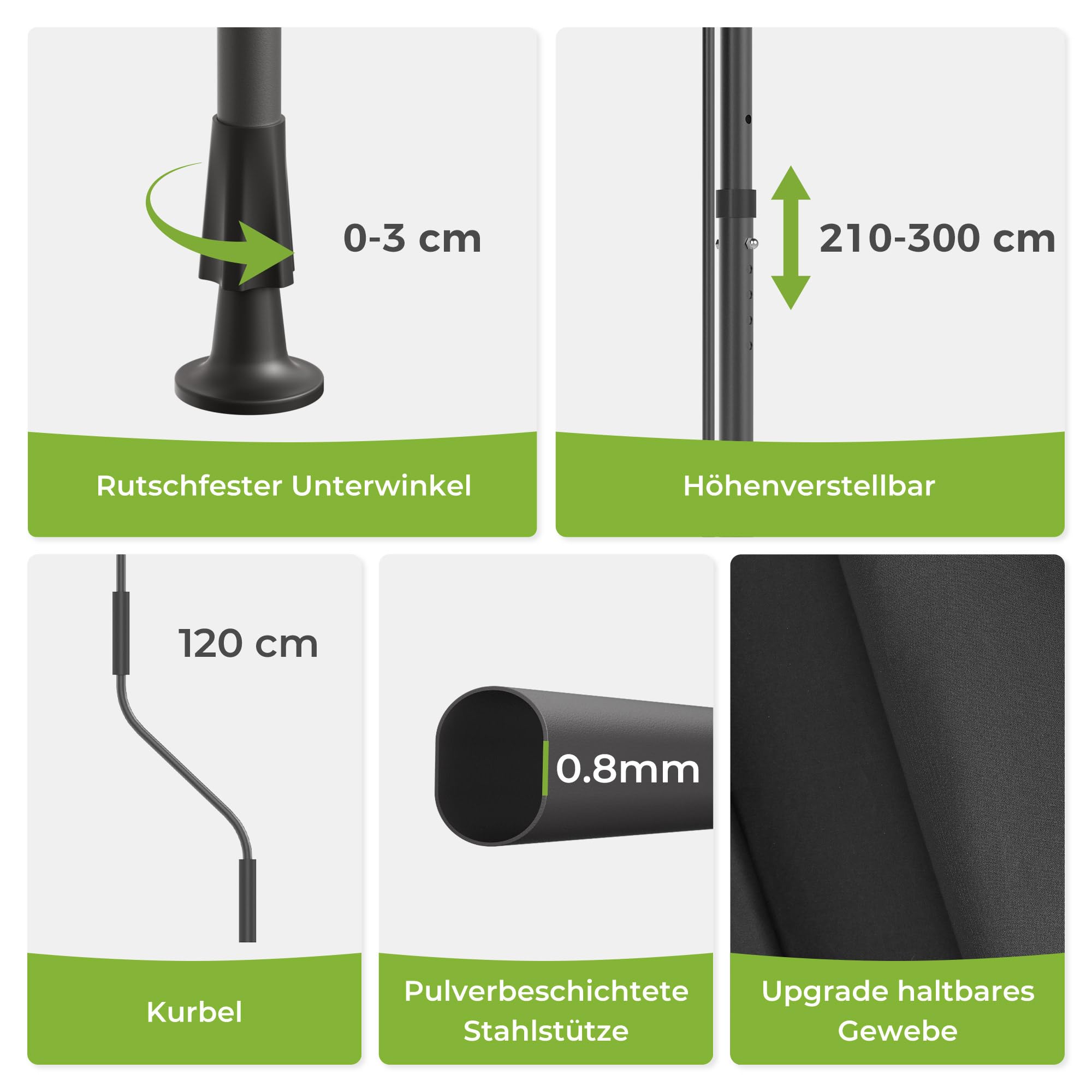 BelleMax Klemmmarkise ohne Bohren mit Handkurbel, 2026 Upgrade 2-in-1-Balkonmarkise mit Faltbarem Seitenarm, UV-Schutz & Sonnenschutz, Wasserdicht Höhenverstellbar Anthrazit 250 cm x (125 + 25 cm)